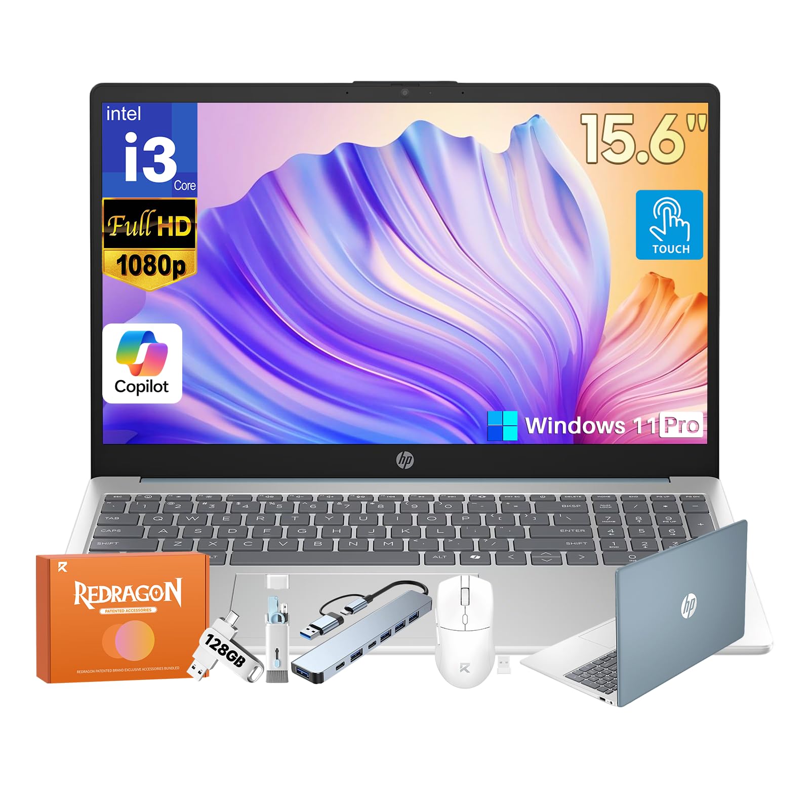 HP 15.6 Touchscreen Laptop for Student Business, Windows 11Pro, Copilot AI, 32GB RAM, 1TB SSD, Intel 8-Core i3-N305, 15.6 FHD
