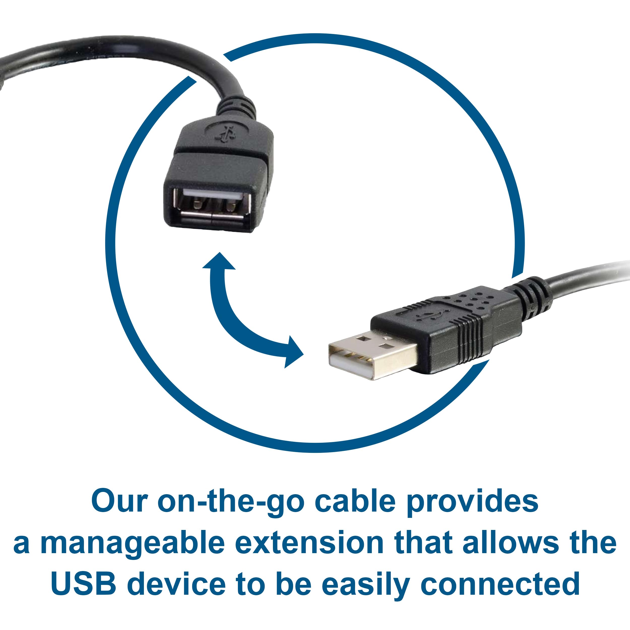C2G Usb Short Extension Cable, Usb Cable, Usb A To A Cable, Black, 6 Inches, Cables To Go 52119