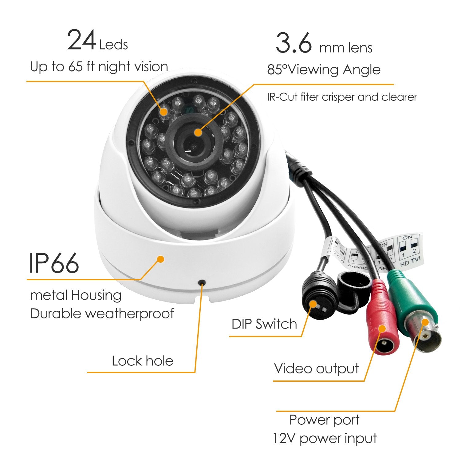 Analog Cctv Camera Hd 1080P 4 In 1 (Tvi/Ahd/Cvi/960H Analog) Security Dome Camera Outdoor Metal Housing, 24 Ir Leds True Day & N