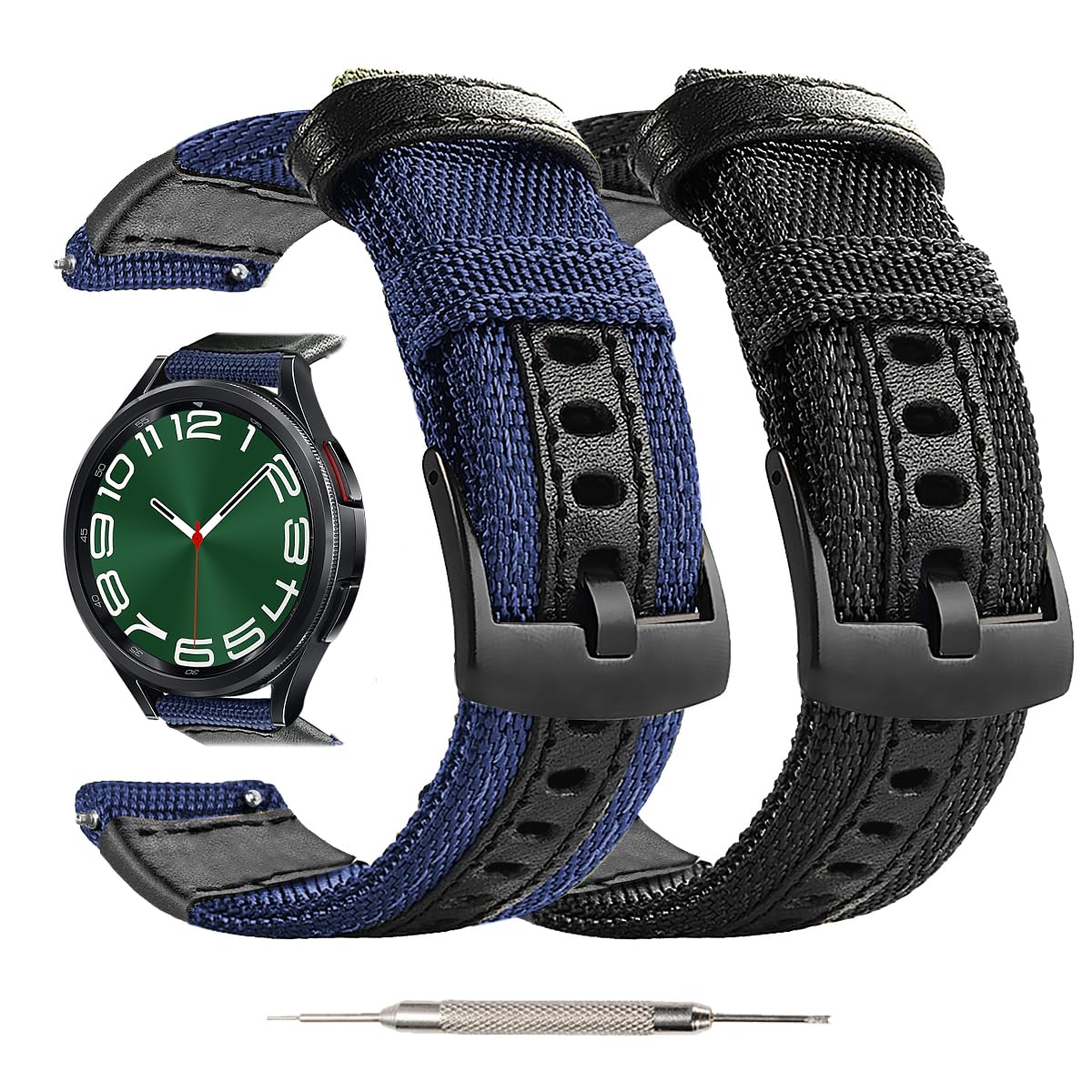 Maxjoy Watch Band, 20Mm Nylon Strap Compatible With Samsung Galaxy Watch 6/5/4/5 Pro, Adjustable Size, Quick Release Pins, Blue, Gray, 2 Pack