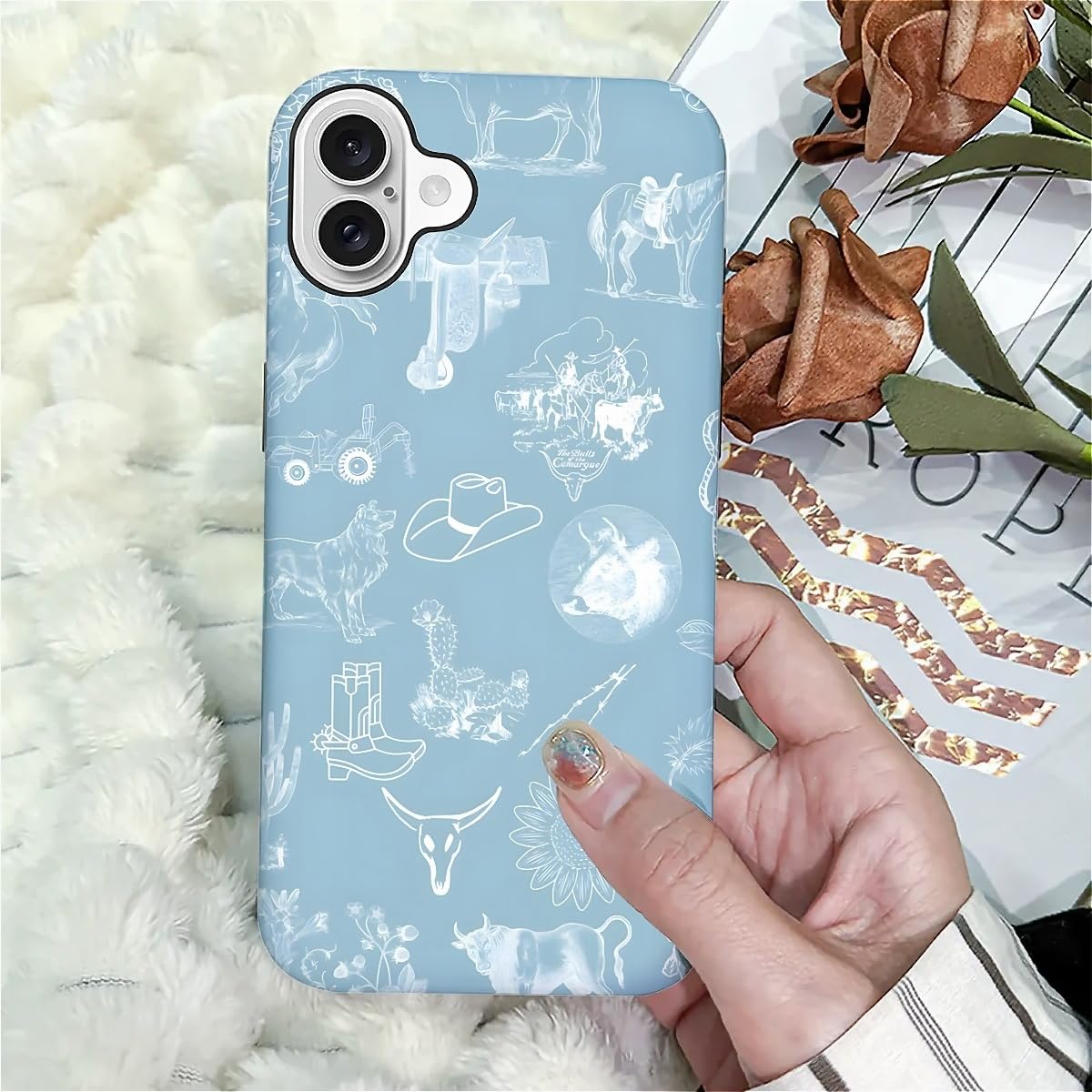 Akinmi Case For Iphone 16,Blue Shadow Horse Exquisitely Pattern Double Protective Phone Cover Cases Soft Silicone For Iphone 16