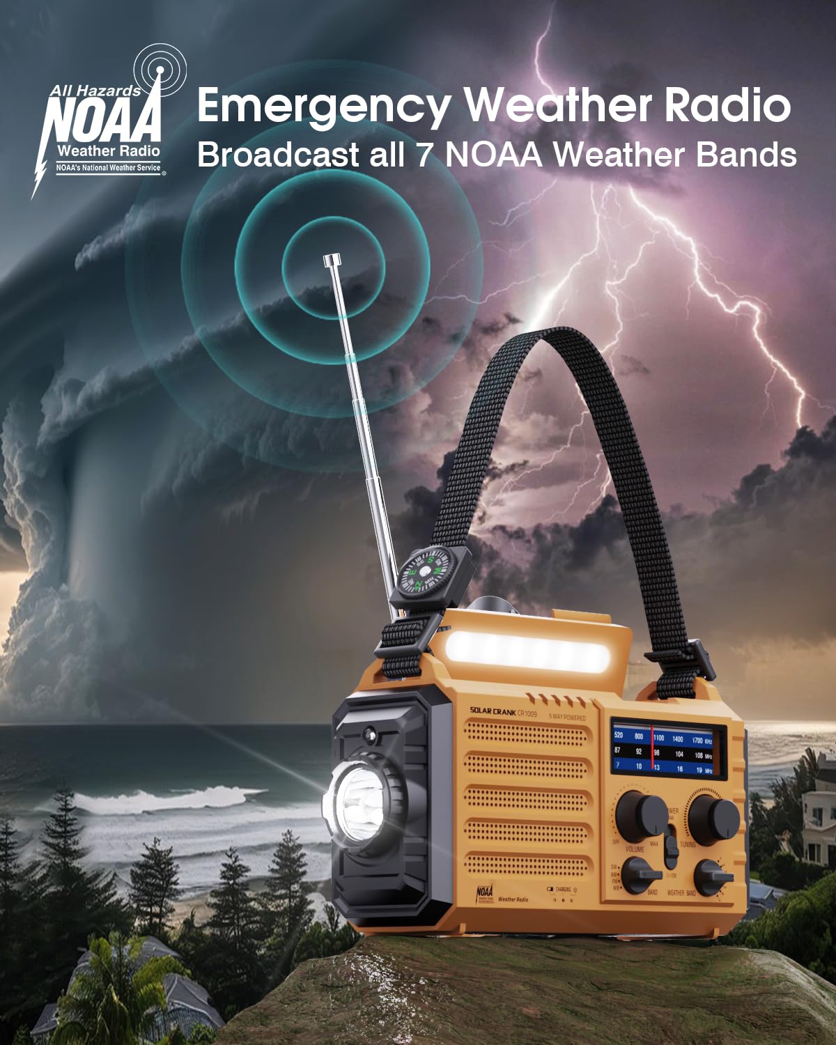 Weather Radio, 5 Way Powered Noaa Solar Hand Crank Emergency Radio With Noaa/Am/Fm/Sw With 18500Mwh Portable Power Bank, Surviva