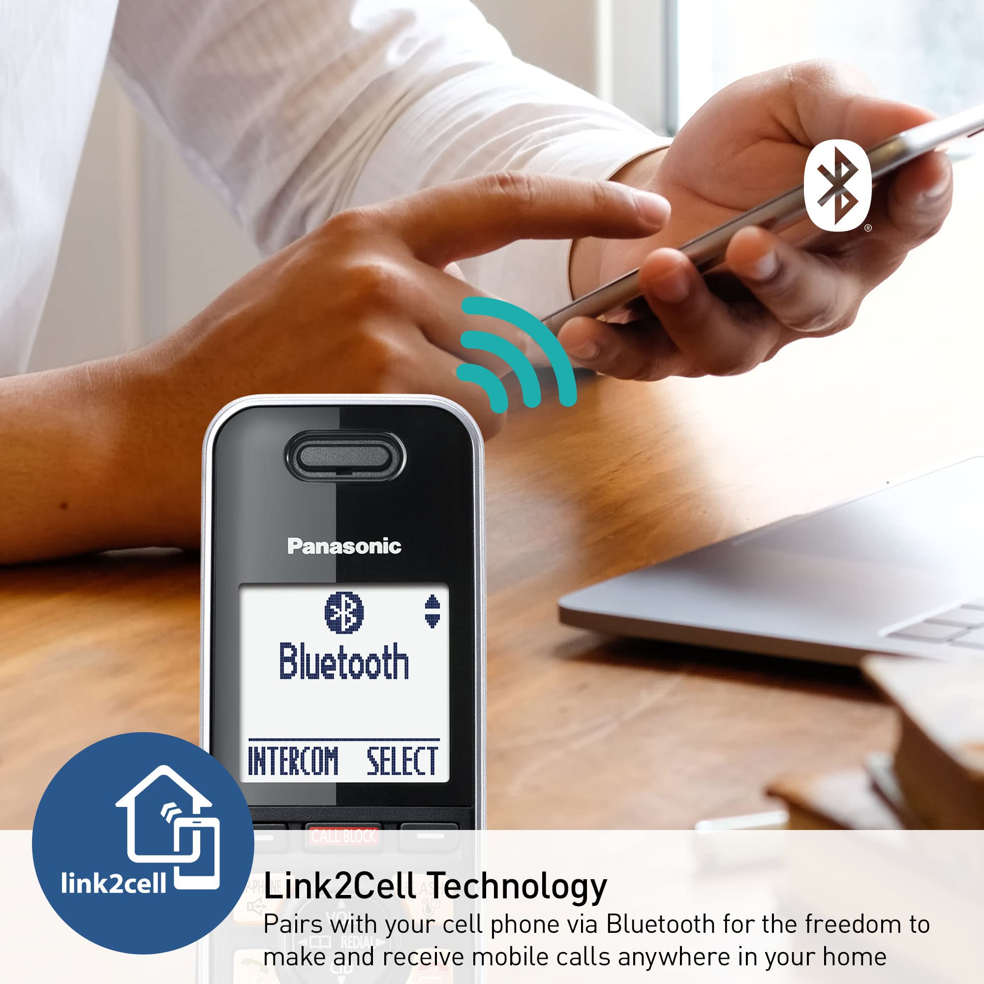 Panasonic Cordless Phone With Advanced Call Block, Link2Cell Bluetooth, One-Ring Scam Alert, And 2-Way Recording With Answering