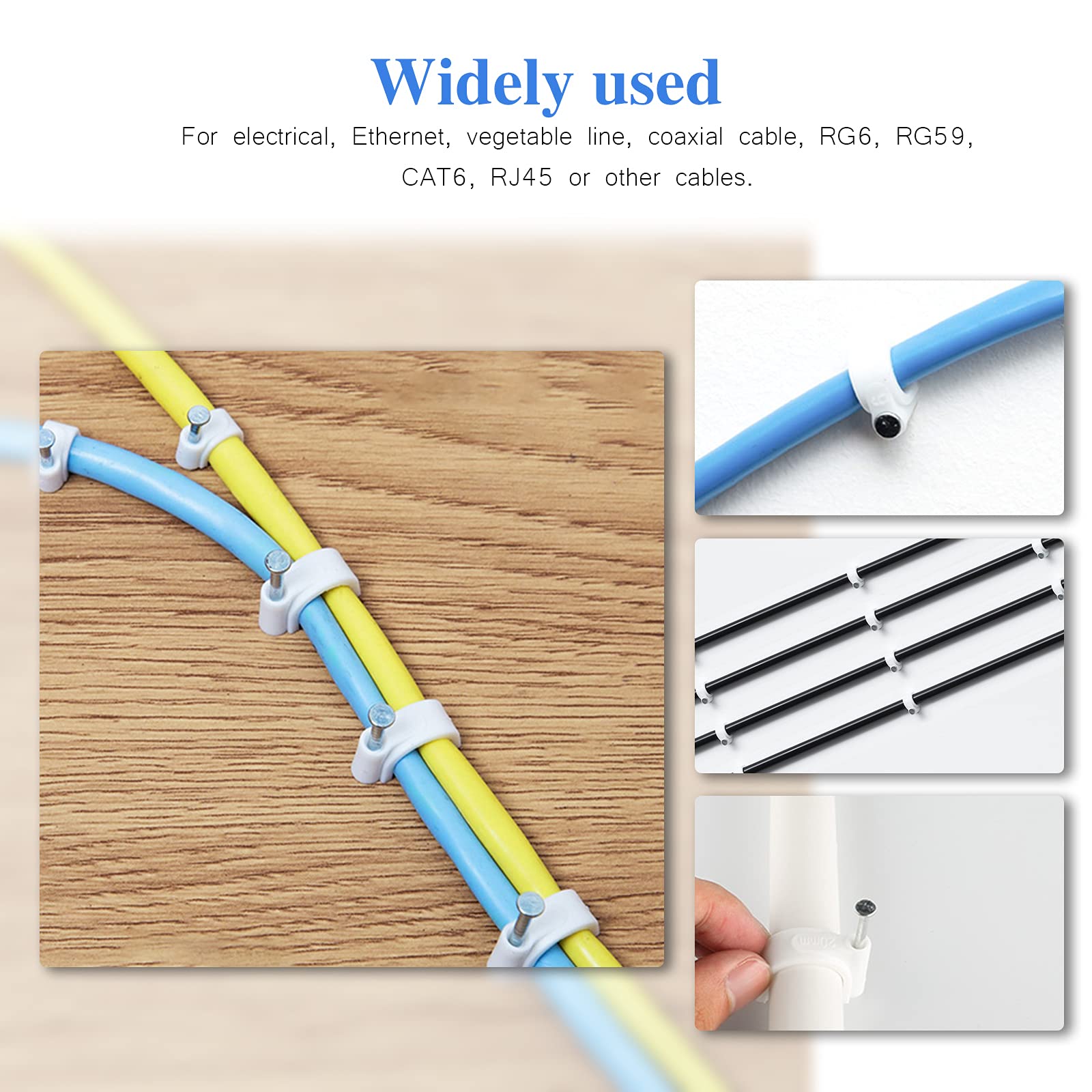 Ocr 600Pcs Cable Clips With Steel Nail, Round Wire Clips Black White Assortment 4Mm 5Mm 6Mm 7Mm 8Mm 10Mm 12Mm Cable Management R