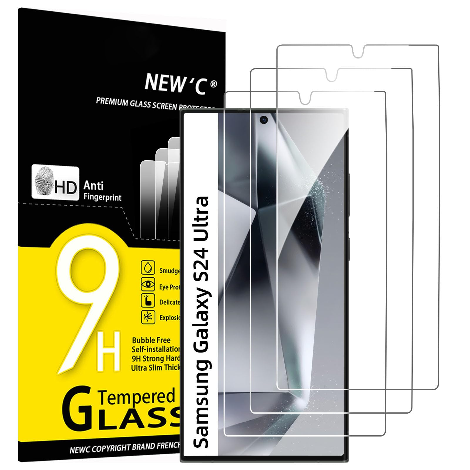 New'C 3 Pack Designed For Samsung Galaxy S24 Ultra?No For S24/S24 Plus? Screen Protector Tempered Glass,Case Friendly Scratch Pr