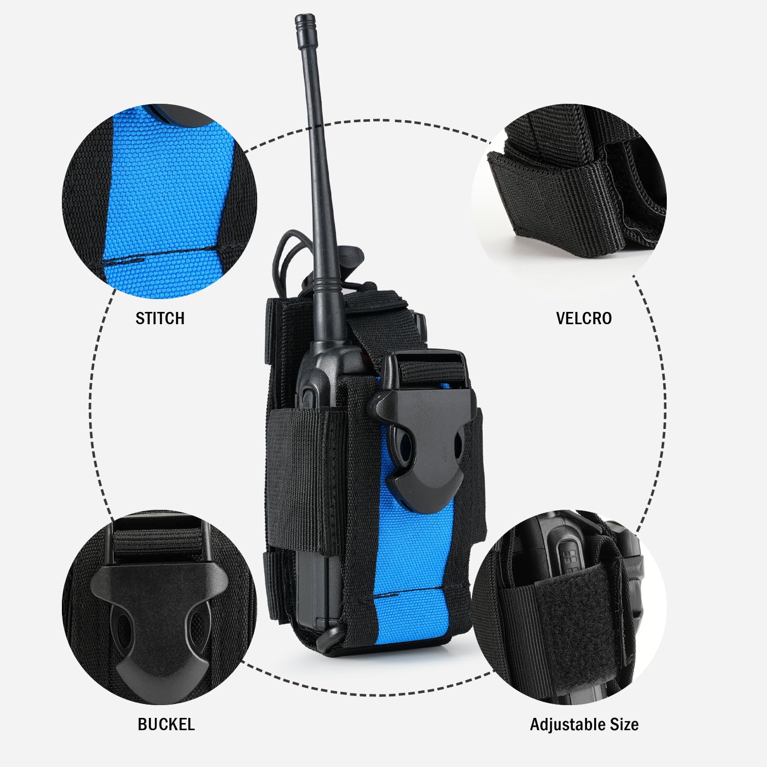 Viperade Radio Holster, Molle Radio Pouch For Vest, Universal Walkie Talkie Holster Radio Holder For Duty Belt, Police Radio Holder Tactical Radio Pouch For Baofeng, Motorola (Black+Blue)