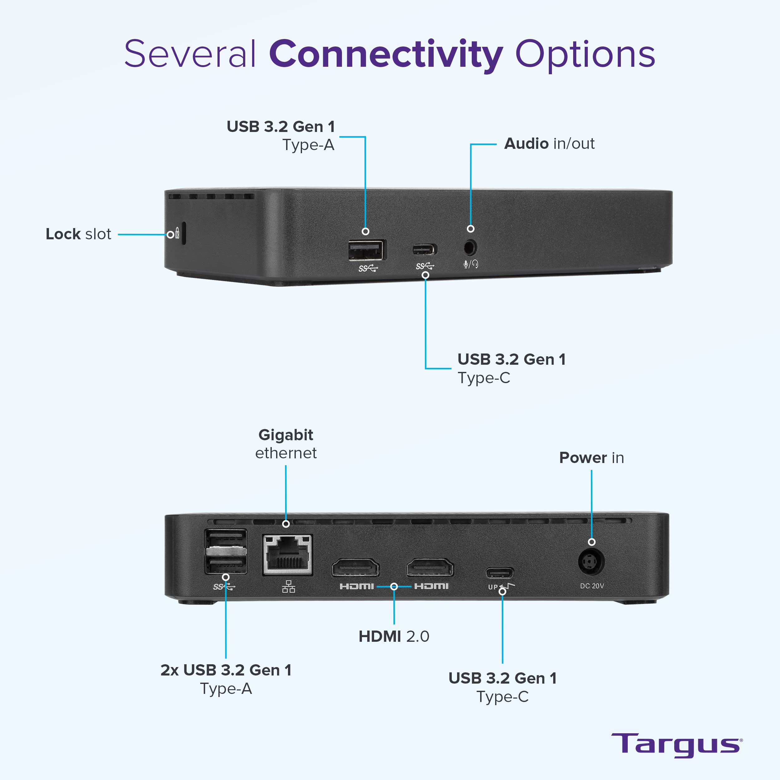 Targus Usb C Docking Station Universal Dv4K, Usb C Laptop Docking Station Dual Monitor 2 Hdmi, 65W Power Delivery, Displaylink W