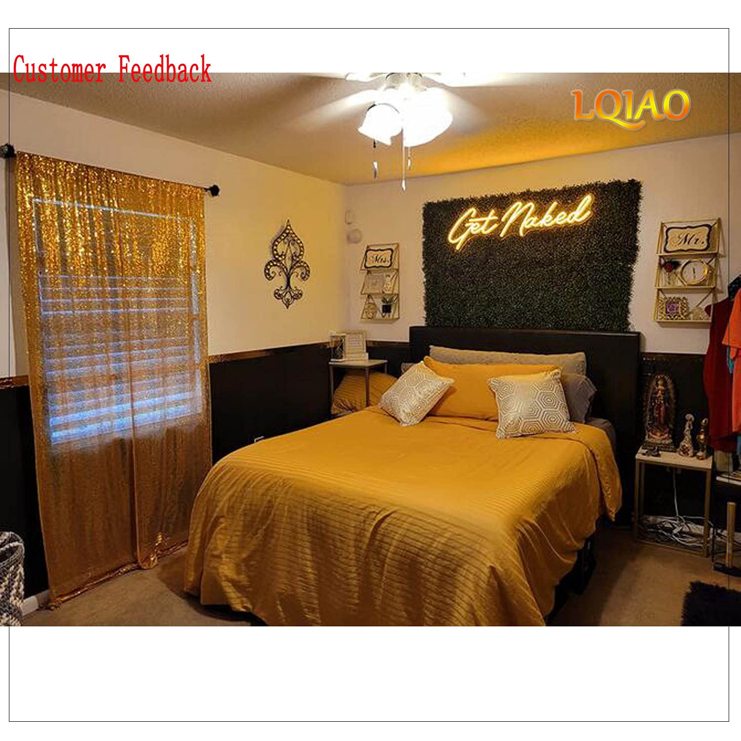 Lqiao Sequence Backdrop Curtain Panel 2 Pieces 2Ftx8Ft Gold Shimmer Wall For Photo Booth Parties Wedding