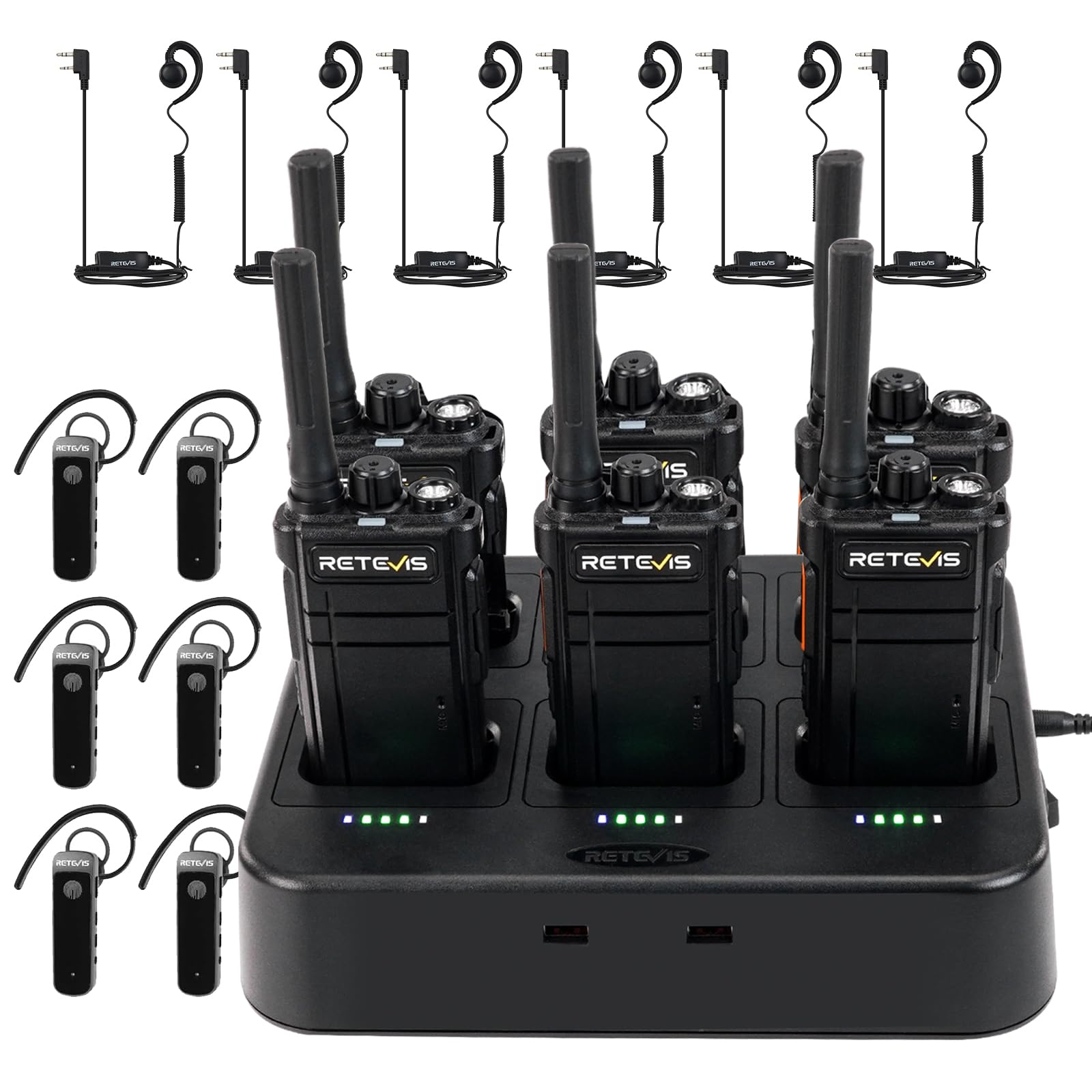 Retevis RB37 Bluetooth Walkie Talkies,Bluetooth Two Way Radio Earpiece,CShape Earhook Earpiece,2000 mAh&120h Standby,Flashlight