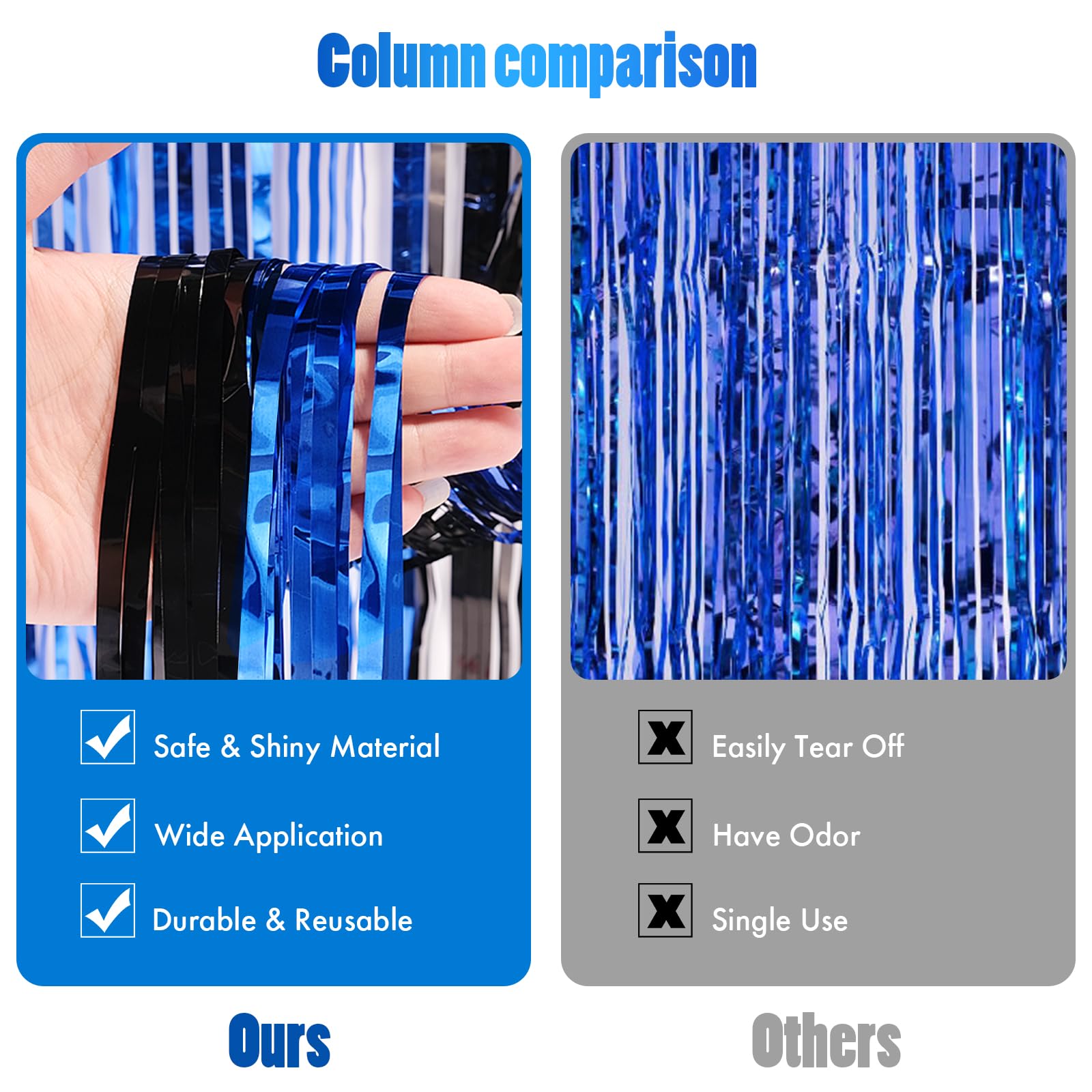 Canrevel 2 Pack 3.3X8.2 Feet Black And Blue Foil Fringe Backdrop Curtains, Tinsel Streamers For Ocean Birthday Party Decorations