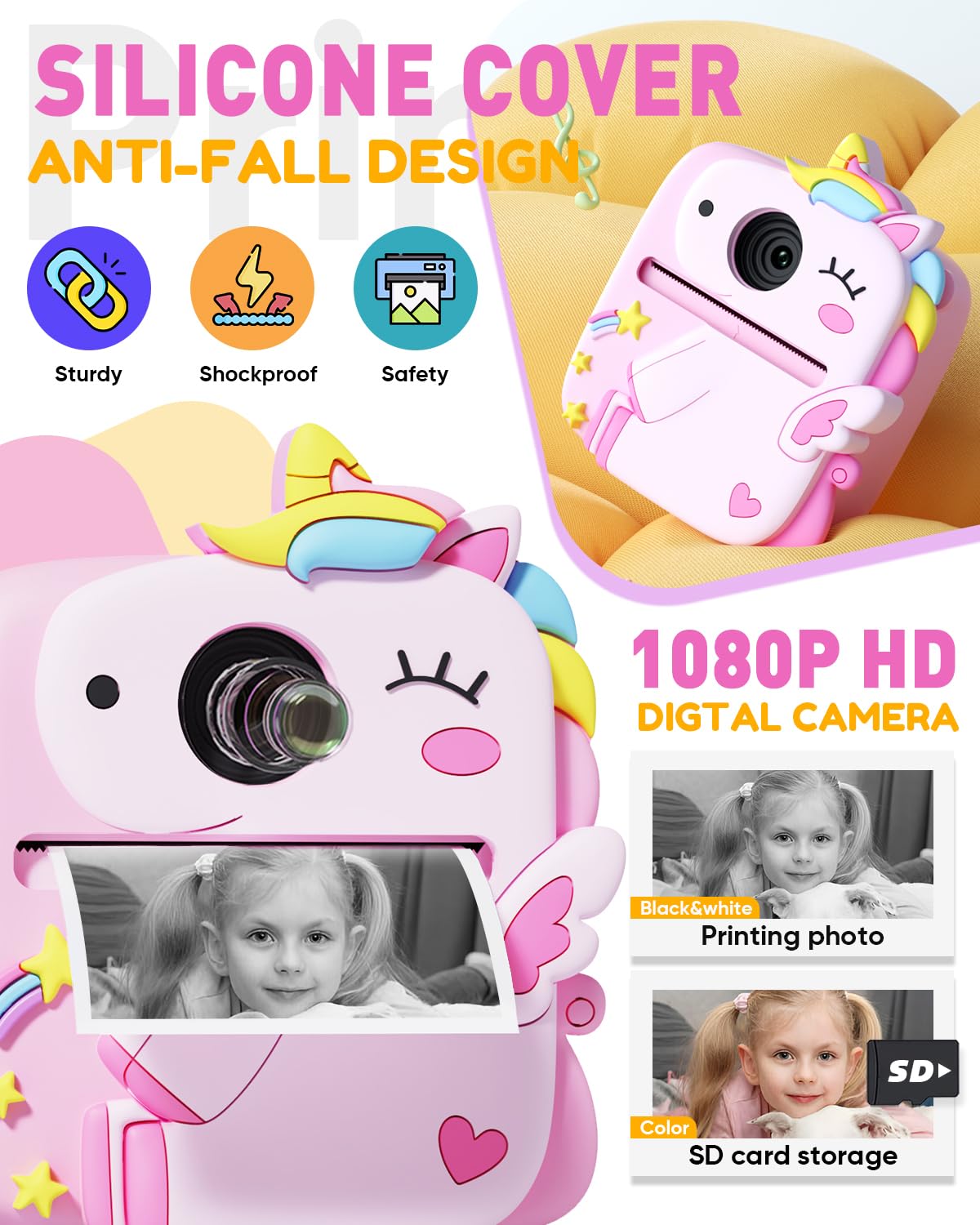 Prysyedawn Instant Print Camera For Kids, Christmas Birthday Gifts For 3 8 Year Old Boys Girls, 1080P Kids Digital Camera Toys F