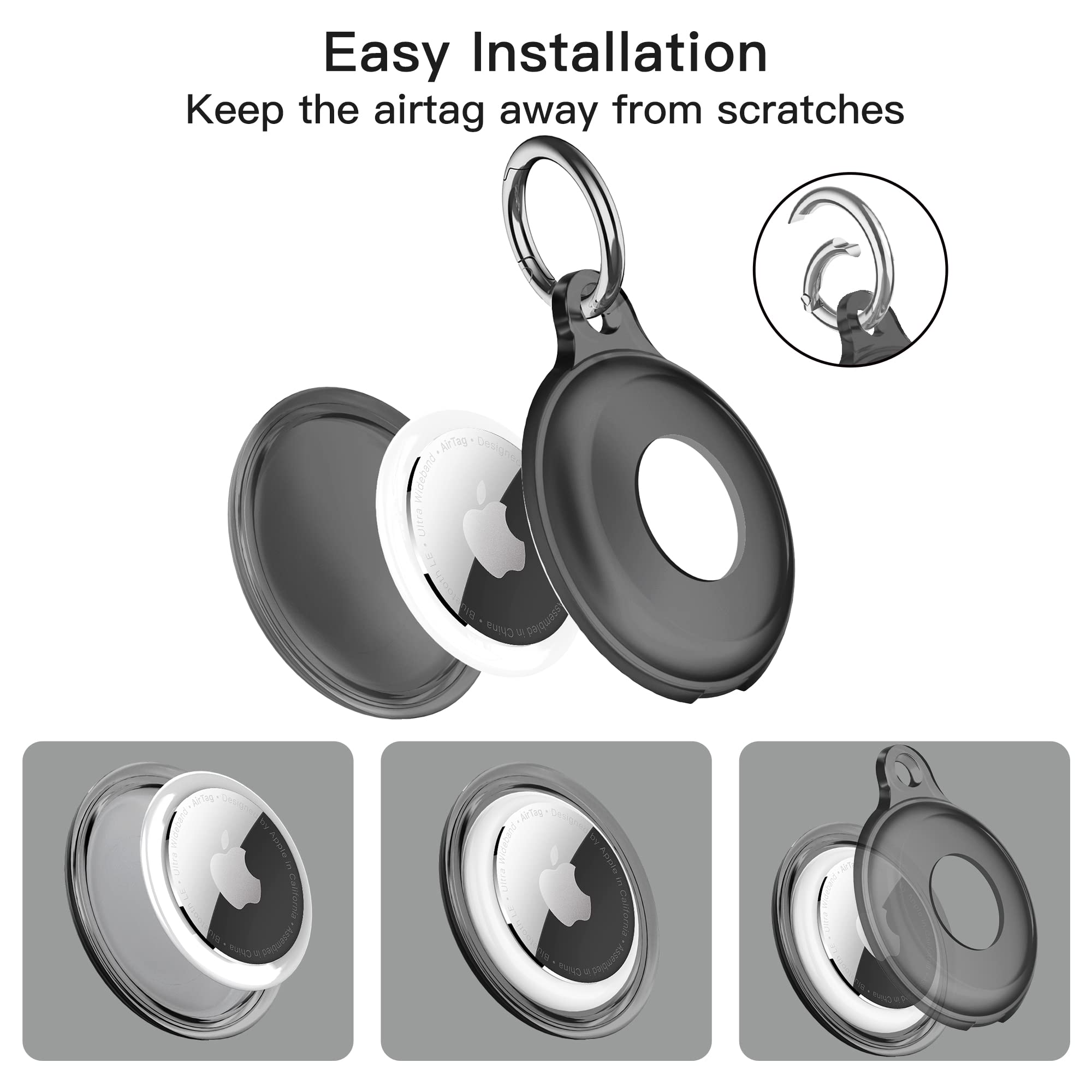 [2 Pack] Airtag Keychain For Apple Air Tag Holder Ipx8 Waterproof 360 Full Body Shockproof Protective Cover Case Scratch Resista