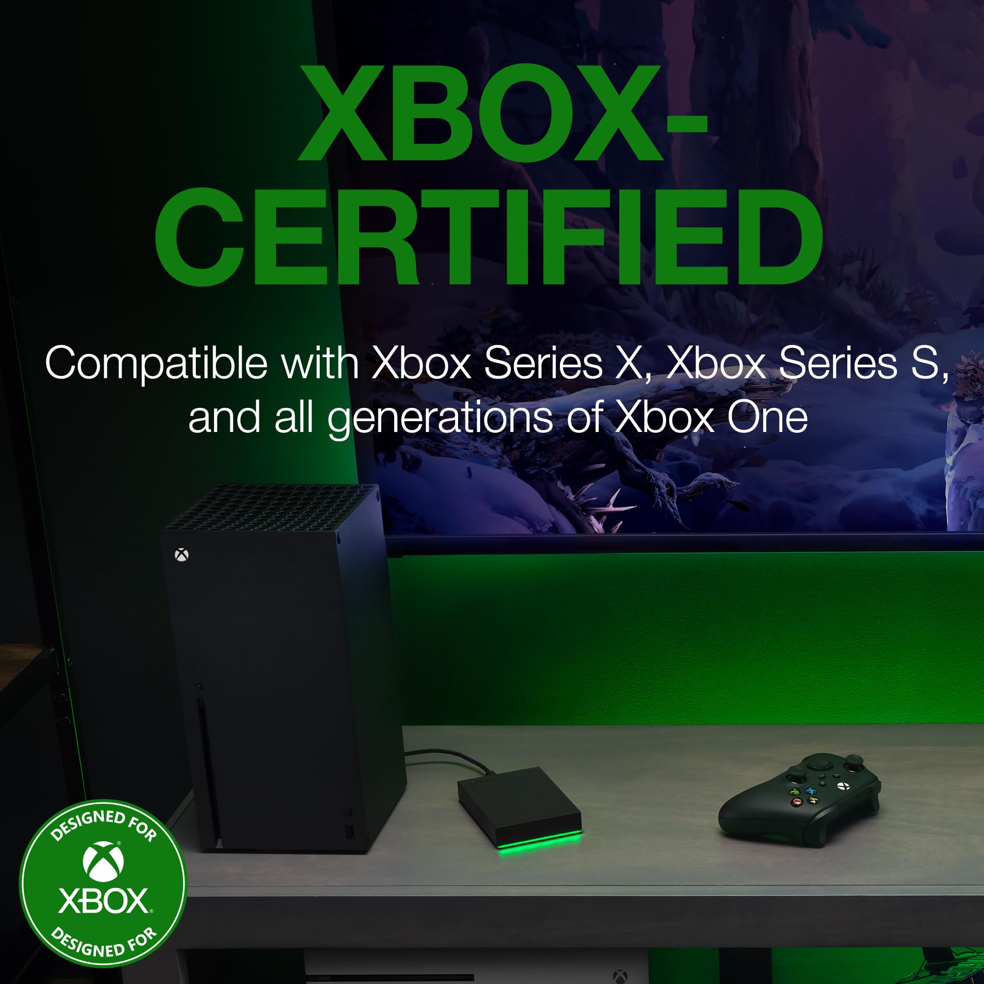 Seagate Game Drive For Xbox 5Tb External Hard Drive Portable Hdd   Usb 3.2 Gen 1, Black With Built In Green Led Bar, Xbox Certif