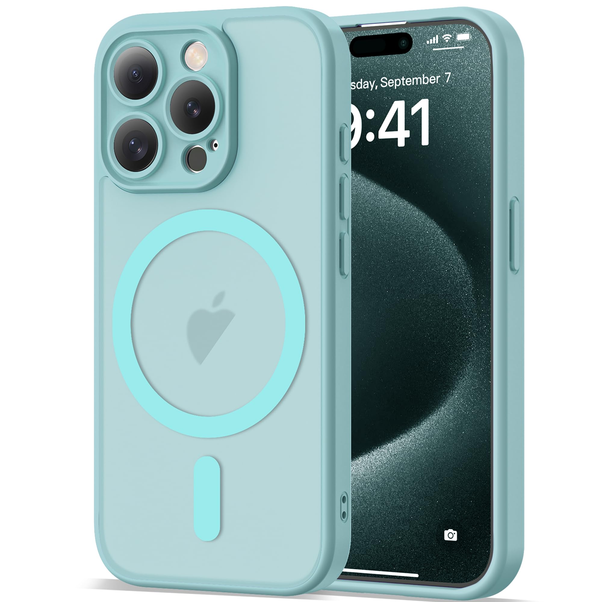 YEMORAN Compatible with iPhone 15 Pro Case 6.1 [Compatible with Mag-Safe][Full Camera Protection] Magnetic Matte Translucent Pho