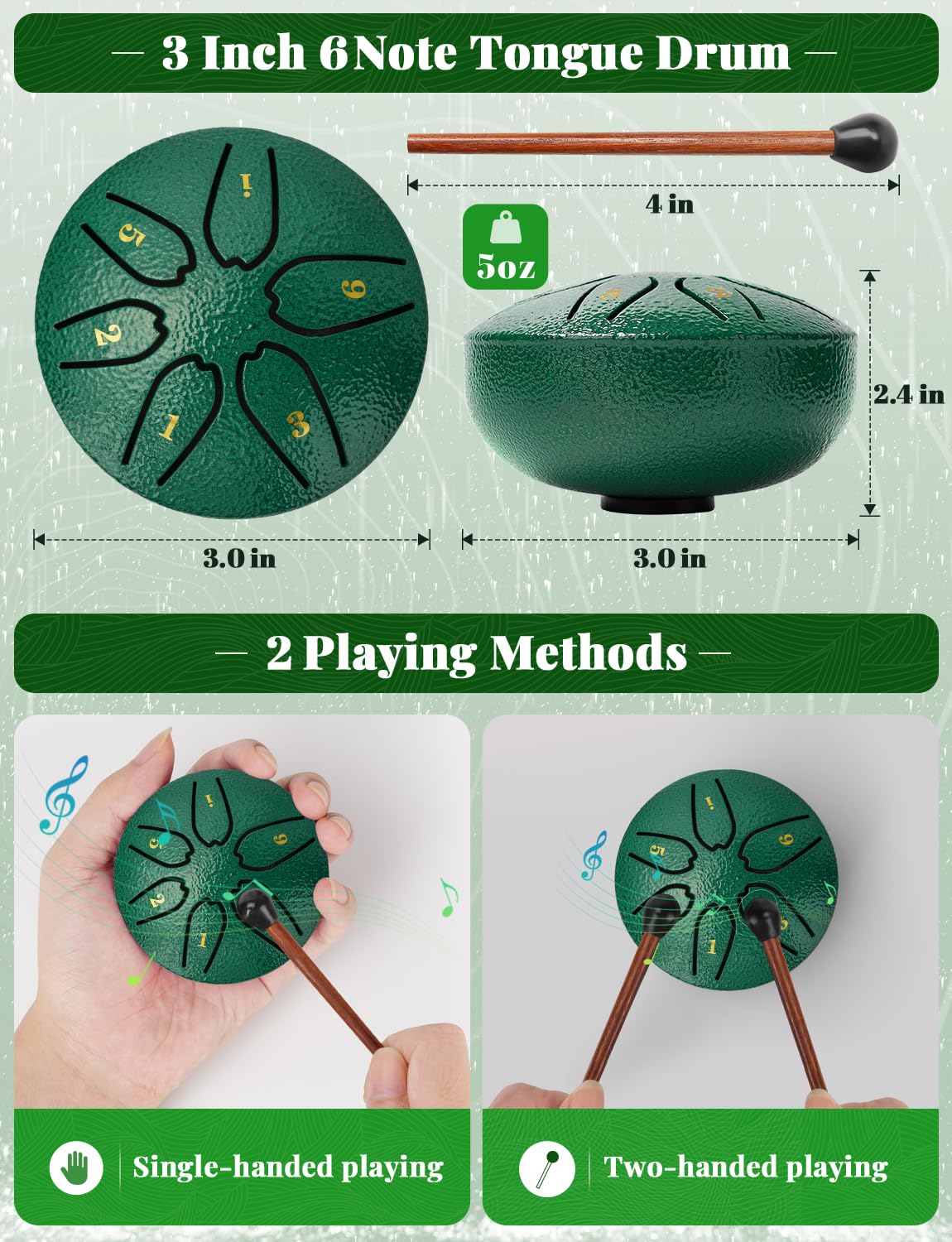 Steel Tongue Drum: 3 Inch 6 Notes Rain Drum For Outdoor Use, Hang Drum Instrument, Handpan Drum For Kids, Sound Healing Meditati