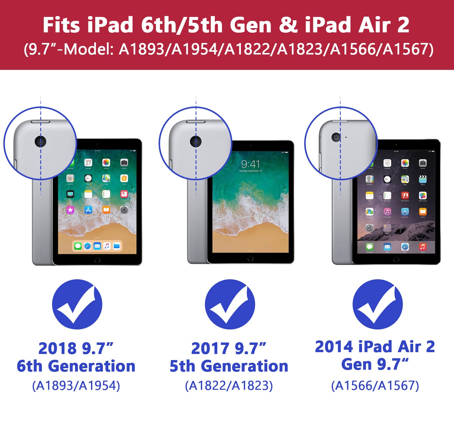 Grifobes For Ipad 6Th/5Th Generation Cases 2018/2017, For Ipad Air 2 Case 2014 9.7 Inch, Heavy Duty Shockproof Rugged Protective