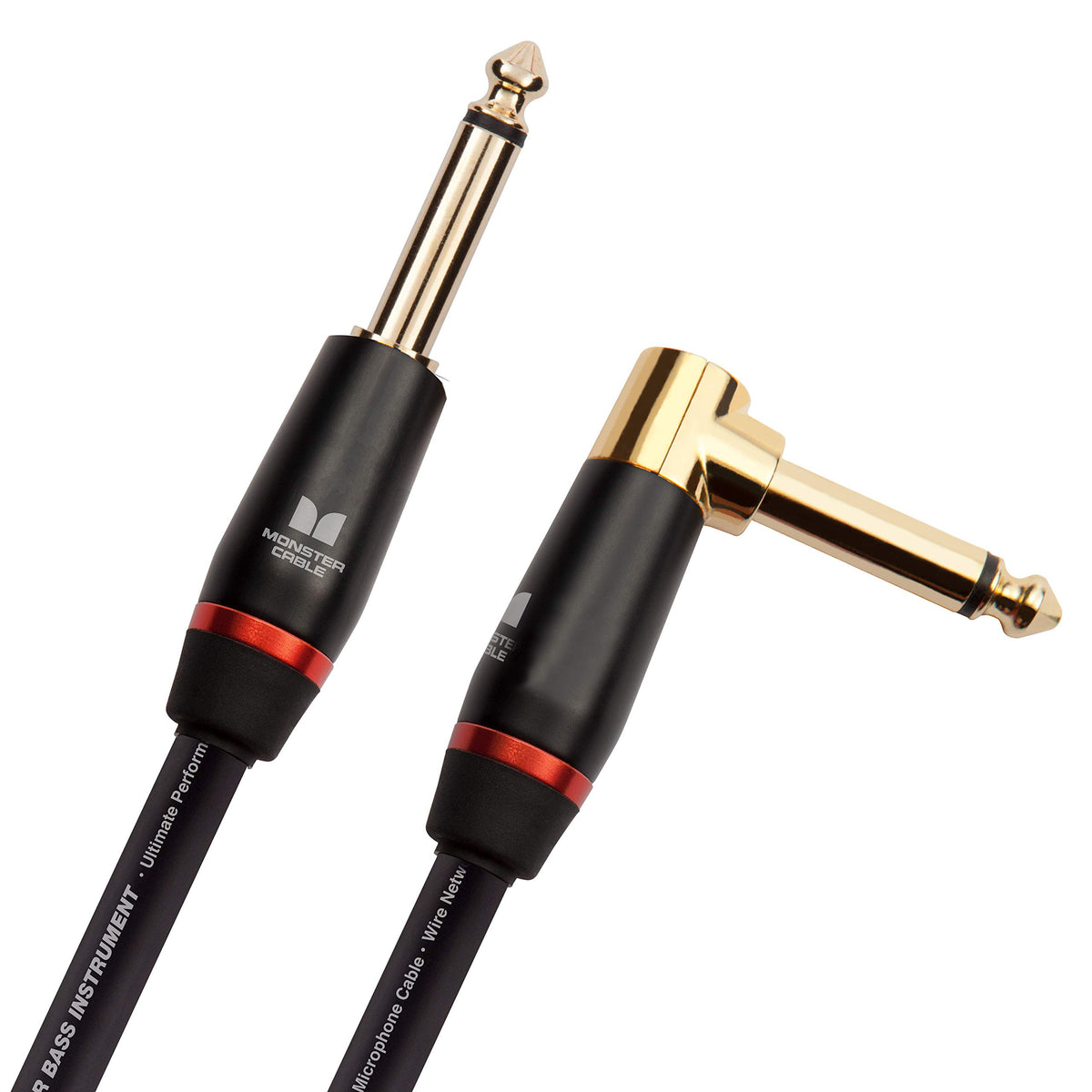 Monster Prolink Monster Bass Instrument Cable. 12 Ft Guitar Cable. Right Angle To Straight Bass Guitar Cable. 95% Copper Braided