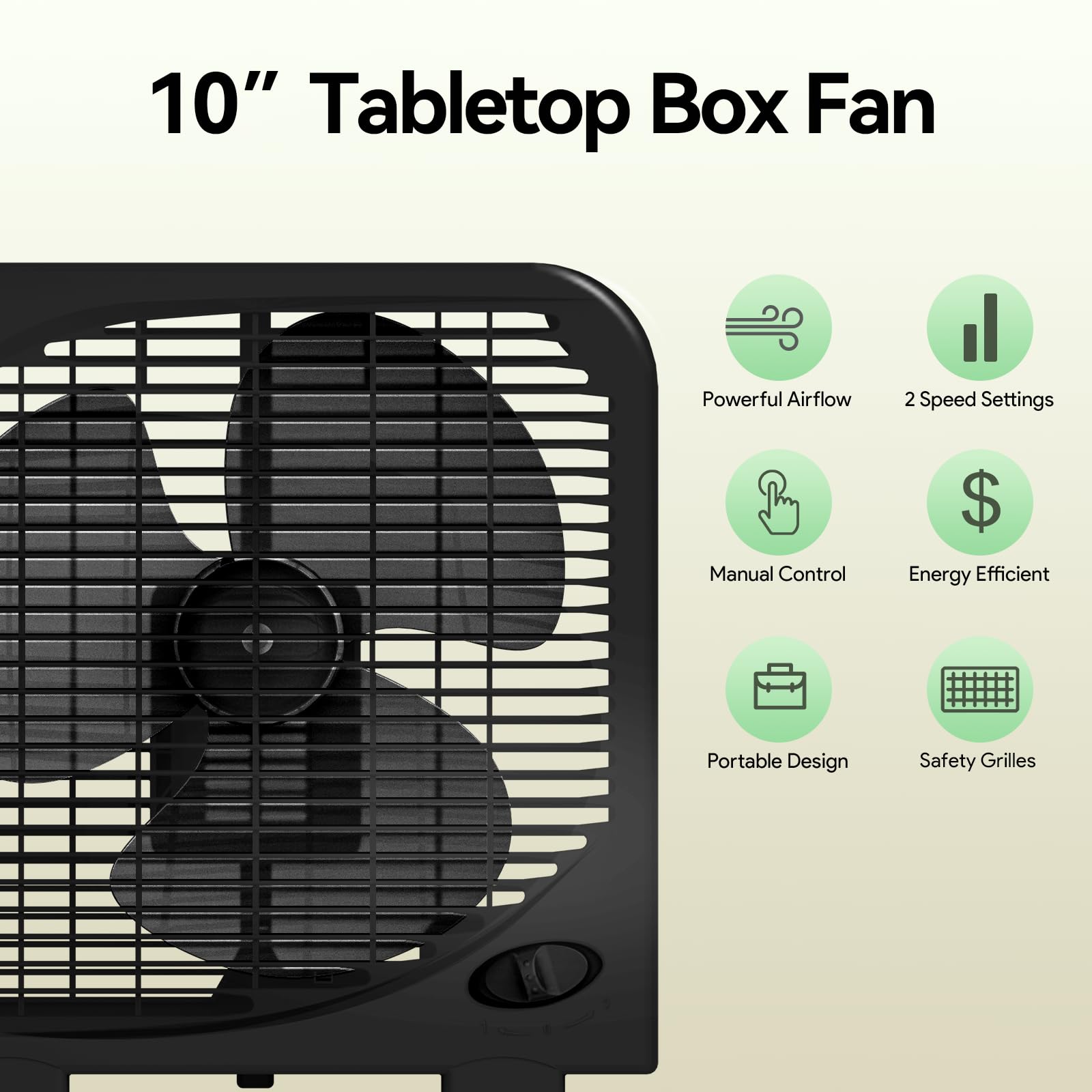 Shinic 10'' Tabletop Box Fan For Bedroom, 2 Speeds, Quiet Table Fan With Strong Airflow, Energy Efficient Small Box Fan, Portabl
