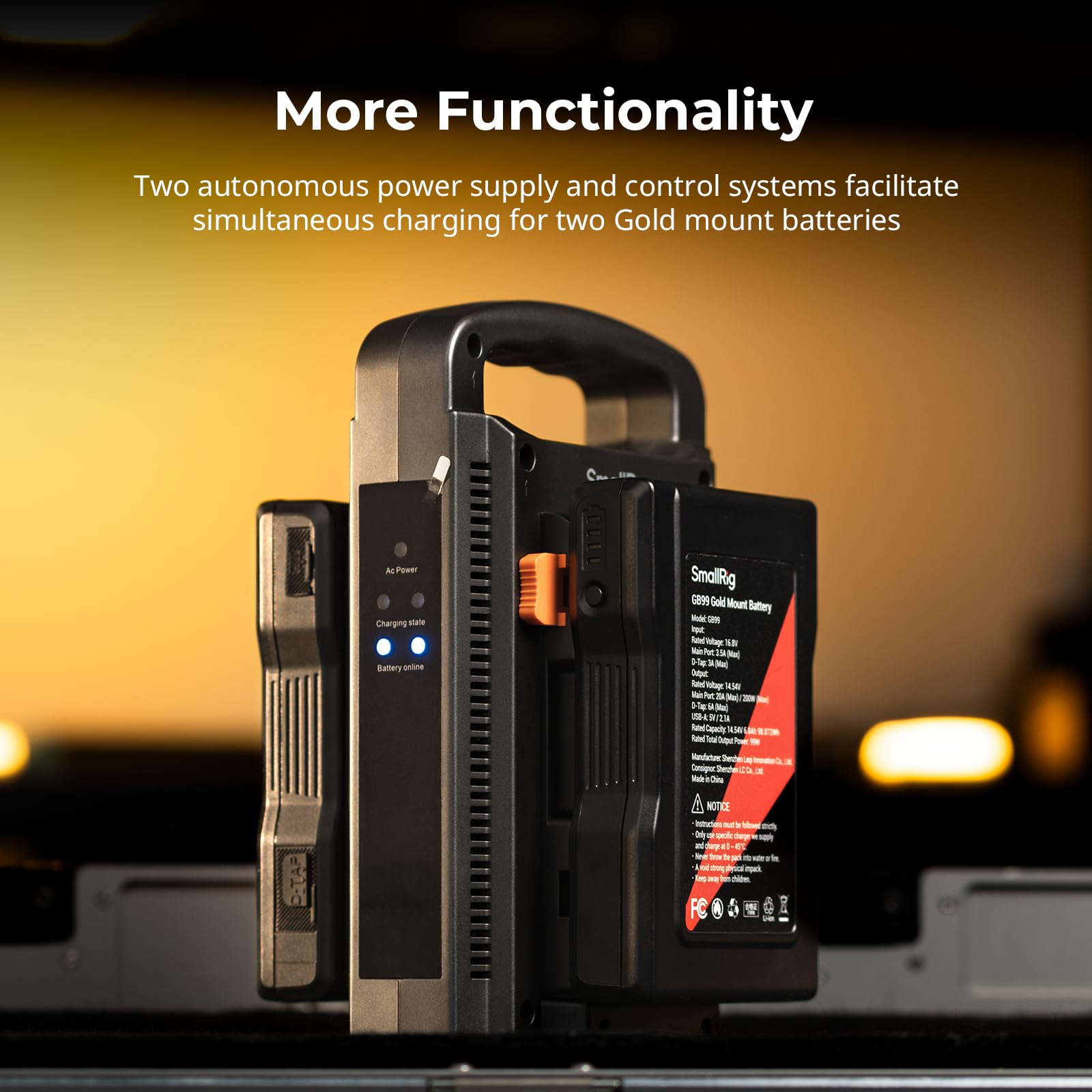 Smallrig Gold Mount Battery Charger - Dual Channel, Fits 4678 Battery, Indicator Lights - 4679