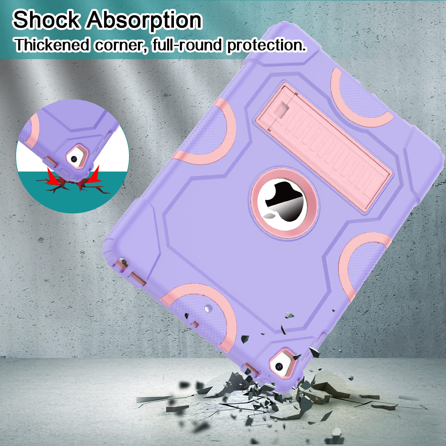 Zonefoker Heavy Duty Shockproof Rugged Protective Case For Ipad 9.7 Inch, Purple+Rose Gold