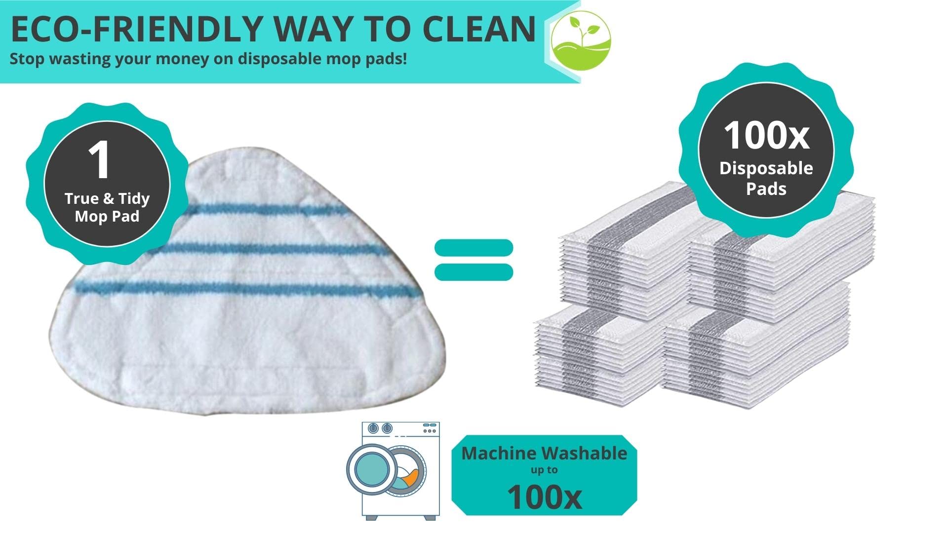 True & Tidy, Extra Thick Mop Pad Pack Refill For Stm 500, Stm 700, And Stm 700A Steam Mops, Fits Other Steam Mops, Machine Washa