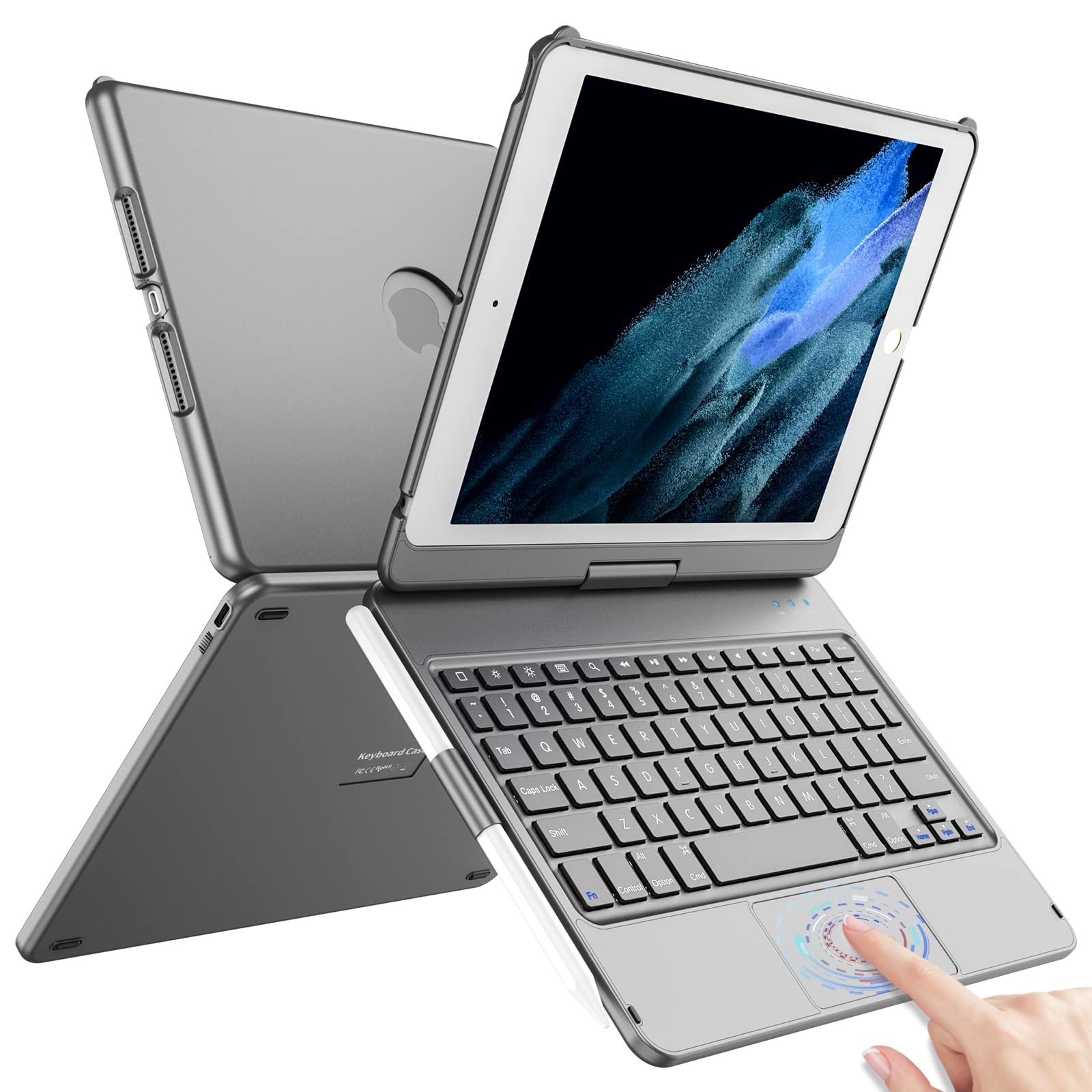 TQQ Touchpad Keyboard Case for iPad 10.2 9th/8th/7th Gen, Keyboard Case for iPad 9th Generation/8th/7th Gen-360 Rotatable Protec