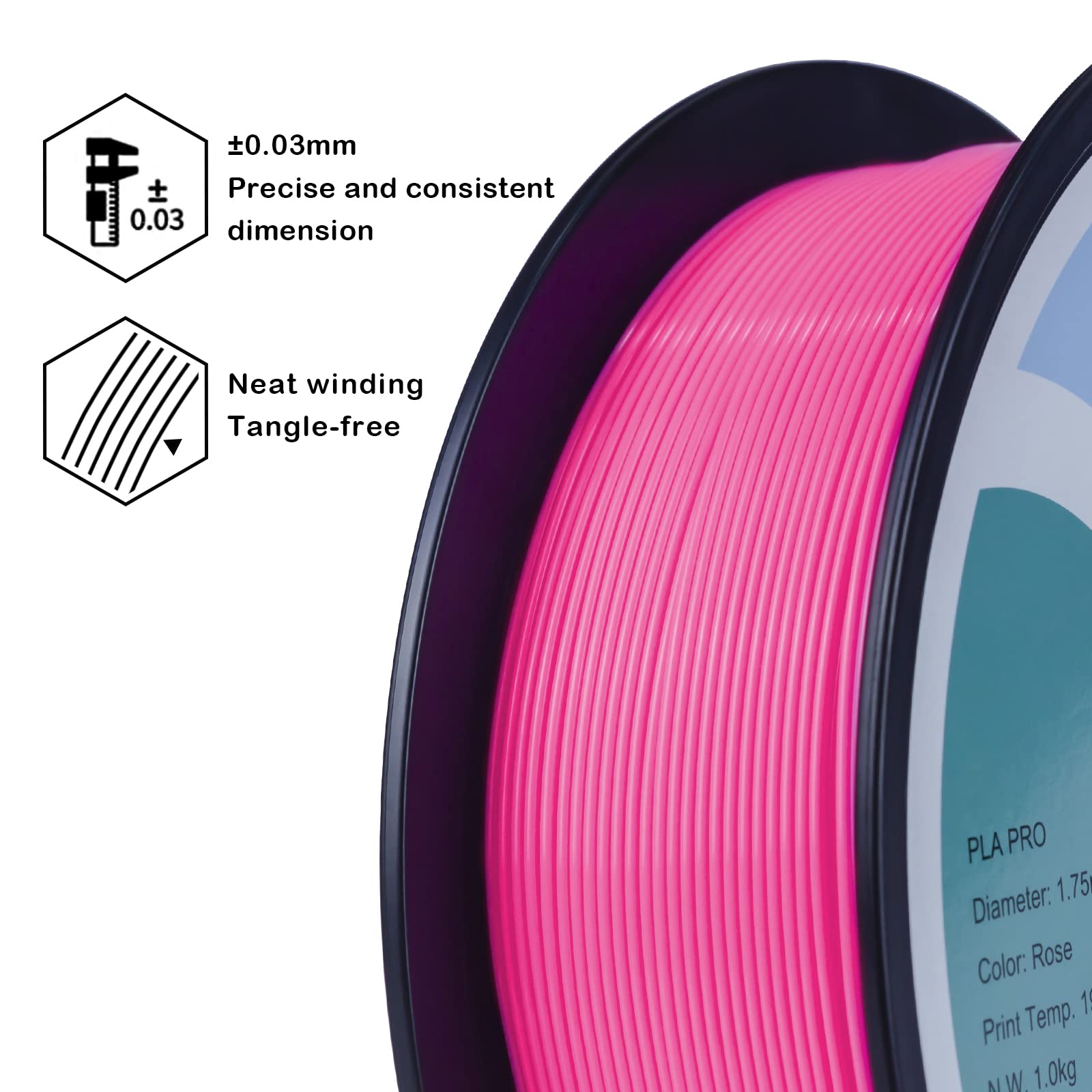 Ziro Pla Filament 175Mm,3D Printer Filament Pla Pro Basic Color Series 175Mm 1Kg(22Lbs), Dimensional Accuracy +  003Mm,Rose