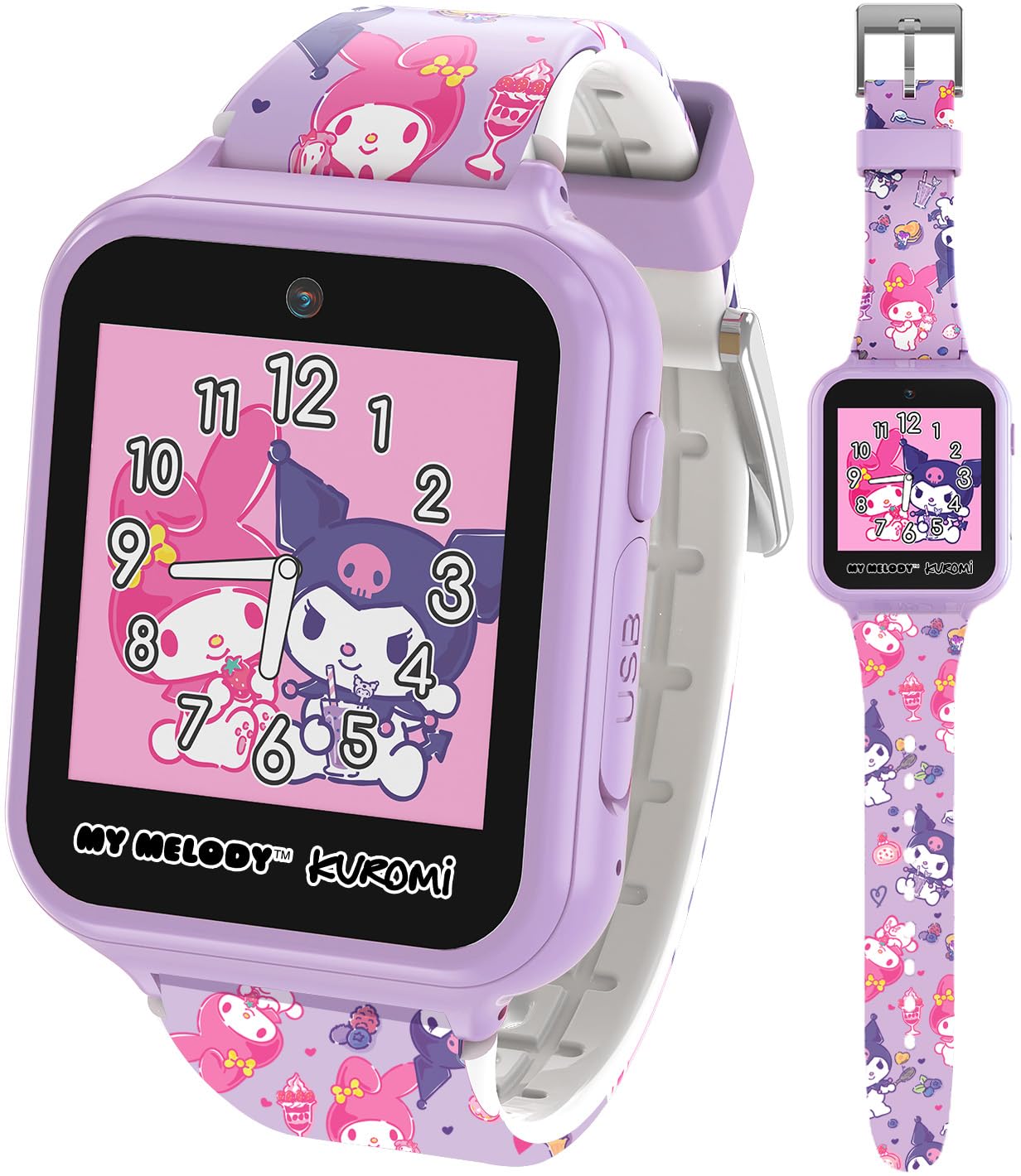 Sanrio My Melody & Kuromi Kids Smartwatch With Touchscreen   Features 10 Interactive Faces, Camera For Selfies, Voice Recorder,