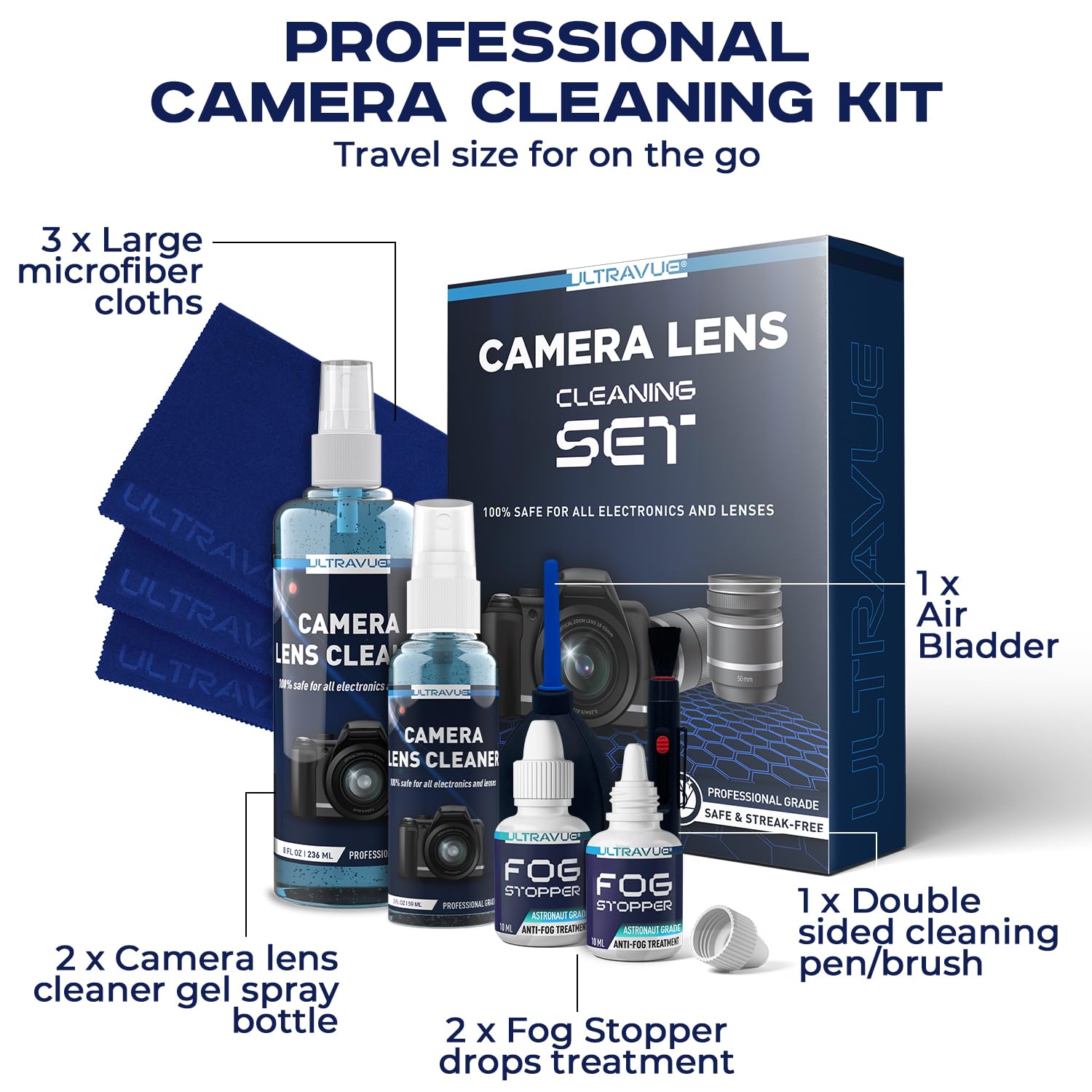 Ultravues Ultimate Camera Lens Cleaning Kit  Camera Lens Cleaner, Lens Pen, Fog Stopper, And Microfiber Cloths   Camera Cleaning