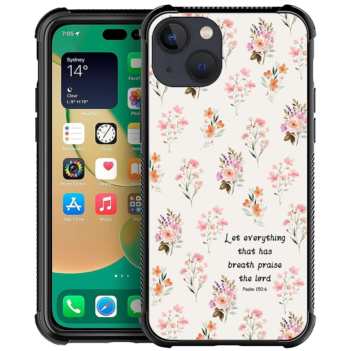Deaorew for iPhone 15 Case | Classic Slim Cover Design | Flowers Bible Scripture