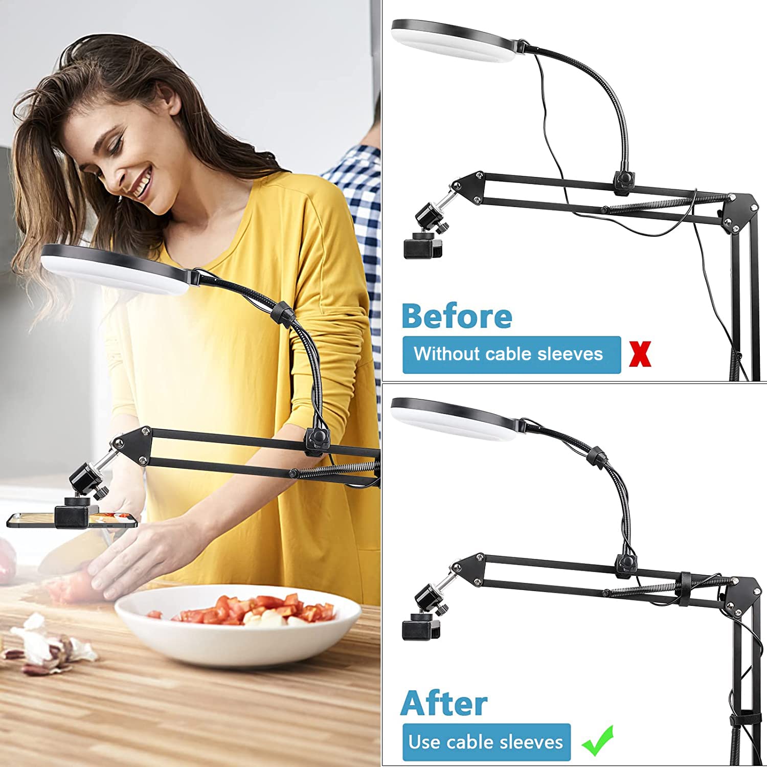 ChromLives Overhead Phone Mount with Ring Light - Flexible Tripod Holder for Video Recording, Top Down Camera Stand