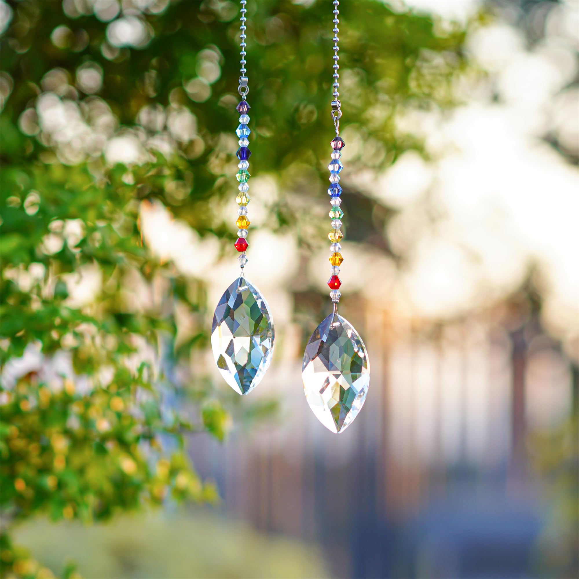 Crystal Ceiling Fan Pull Chains Chakra Hanging Pendants Prism Suncatcher, Pack Of 2 (50Mm Horse Eye)