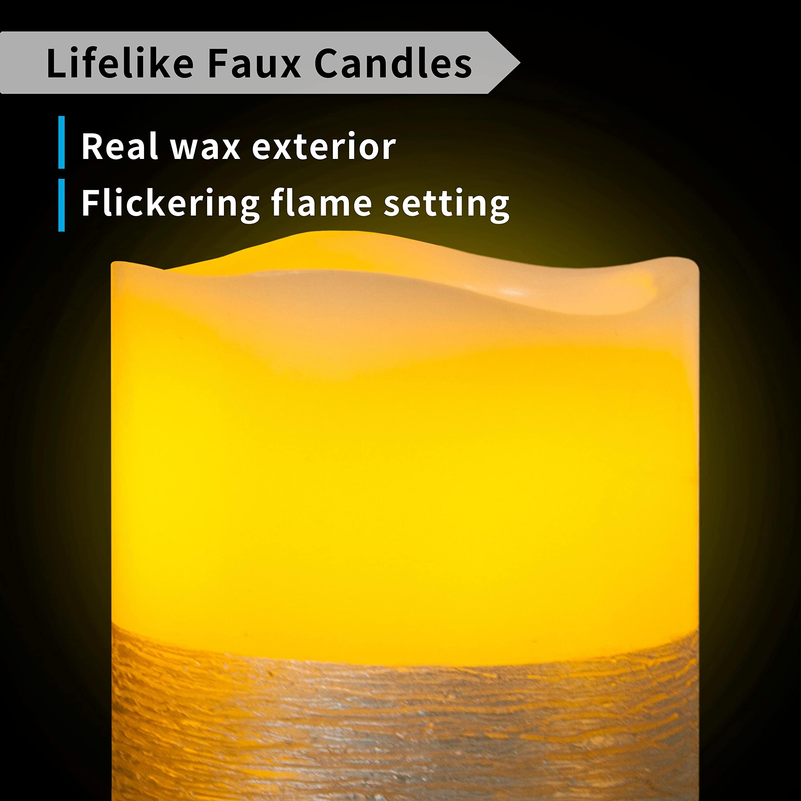 Furora Lighting Silver Real Wax Trim Candles With Remote And Timer, Pack Of 8 Pillar & Votive Candles, Led Flameless Flickering