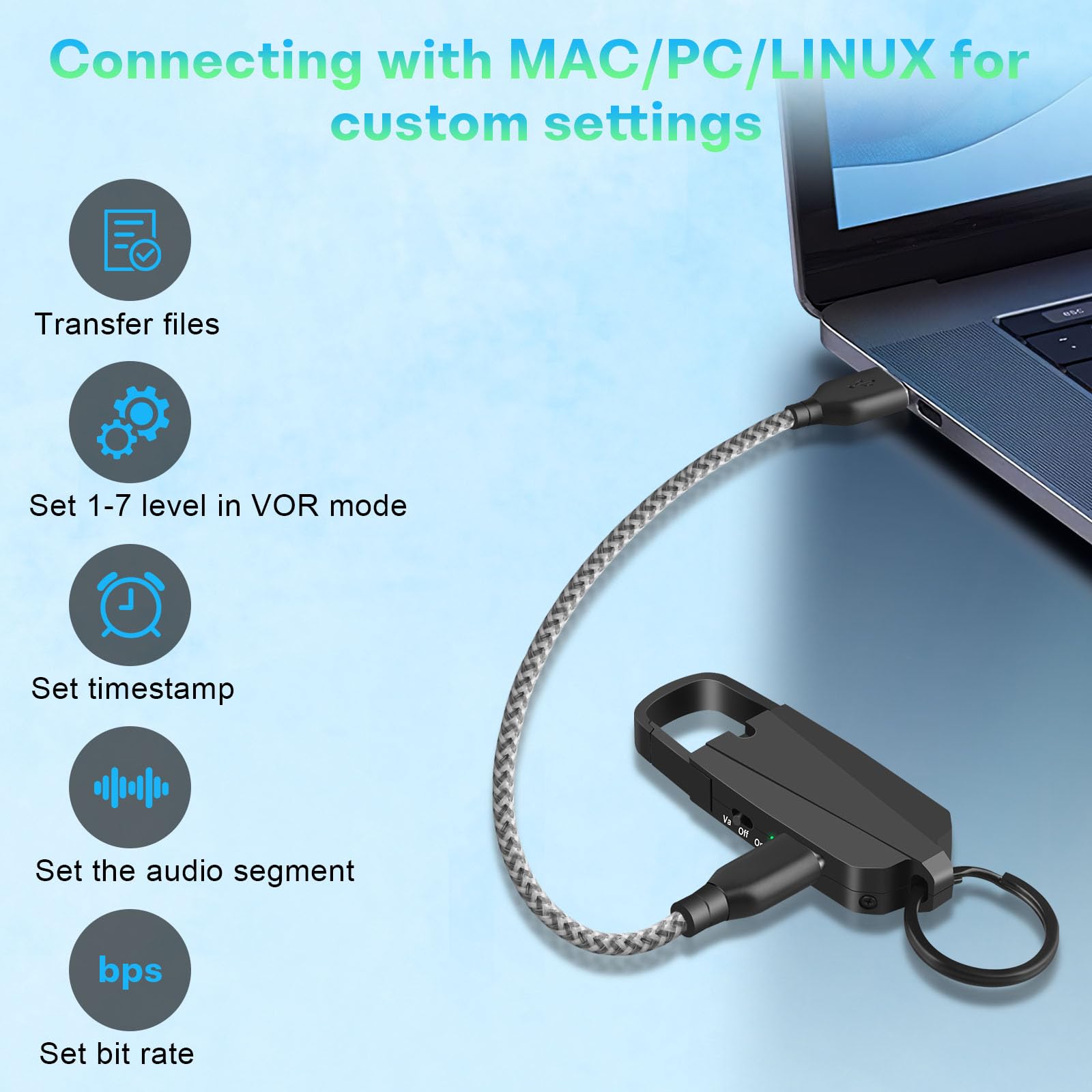 64Gb Digital Voice Recorder With Playback   Keychain Voice Activated Recorder Audio Recording Device   760 Hours Capacity For Le