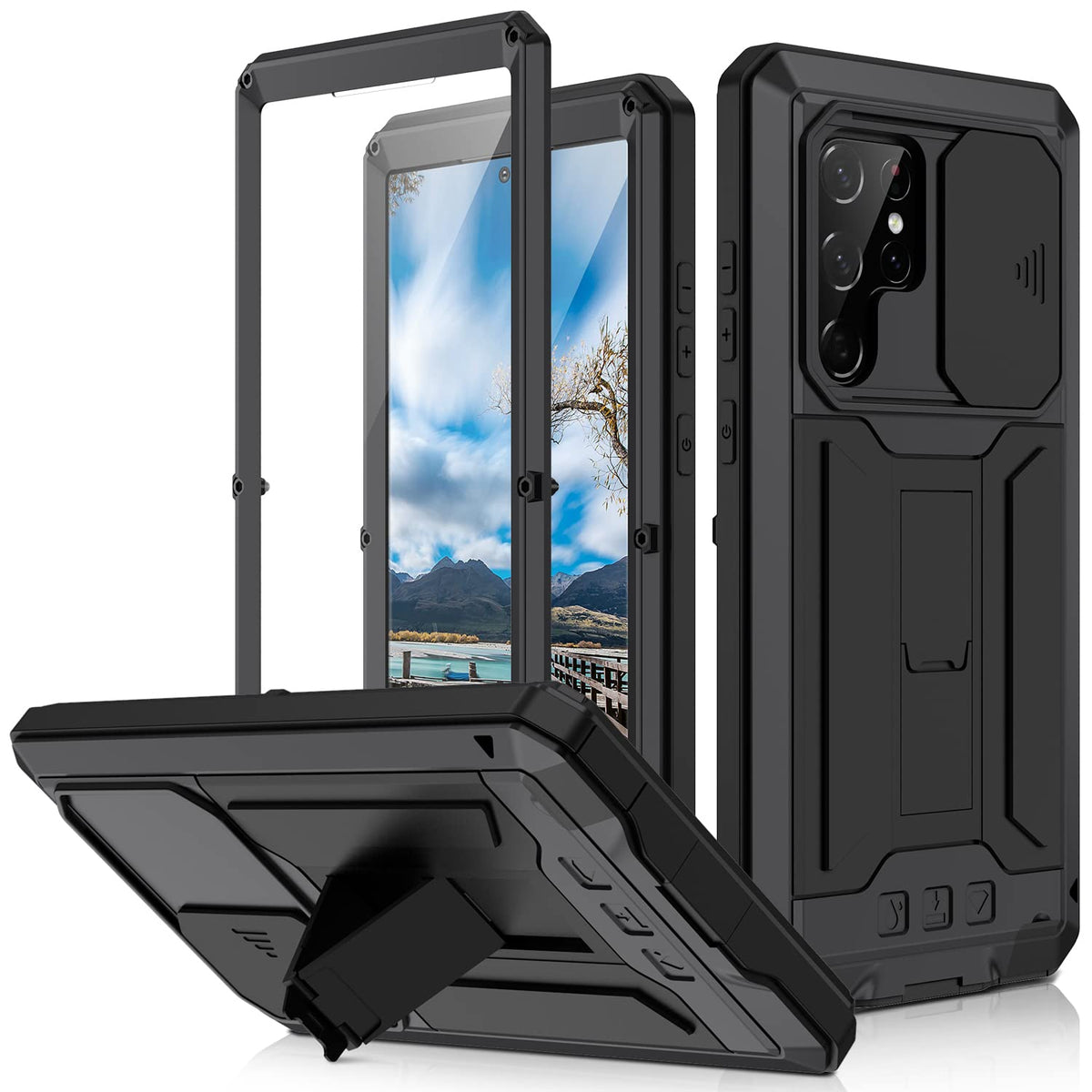 Samsung Galaxy S22 Ultra 5G Case,Outdoor Aluminum Metal Gorilla Glass Shockproof Military Heavy Duty Sturdy Protector Cover Hard