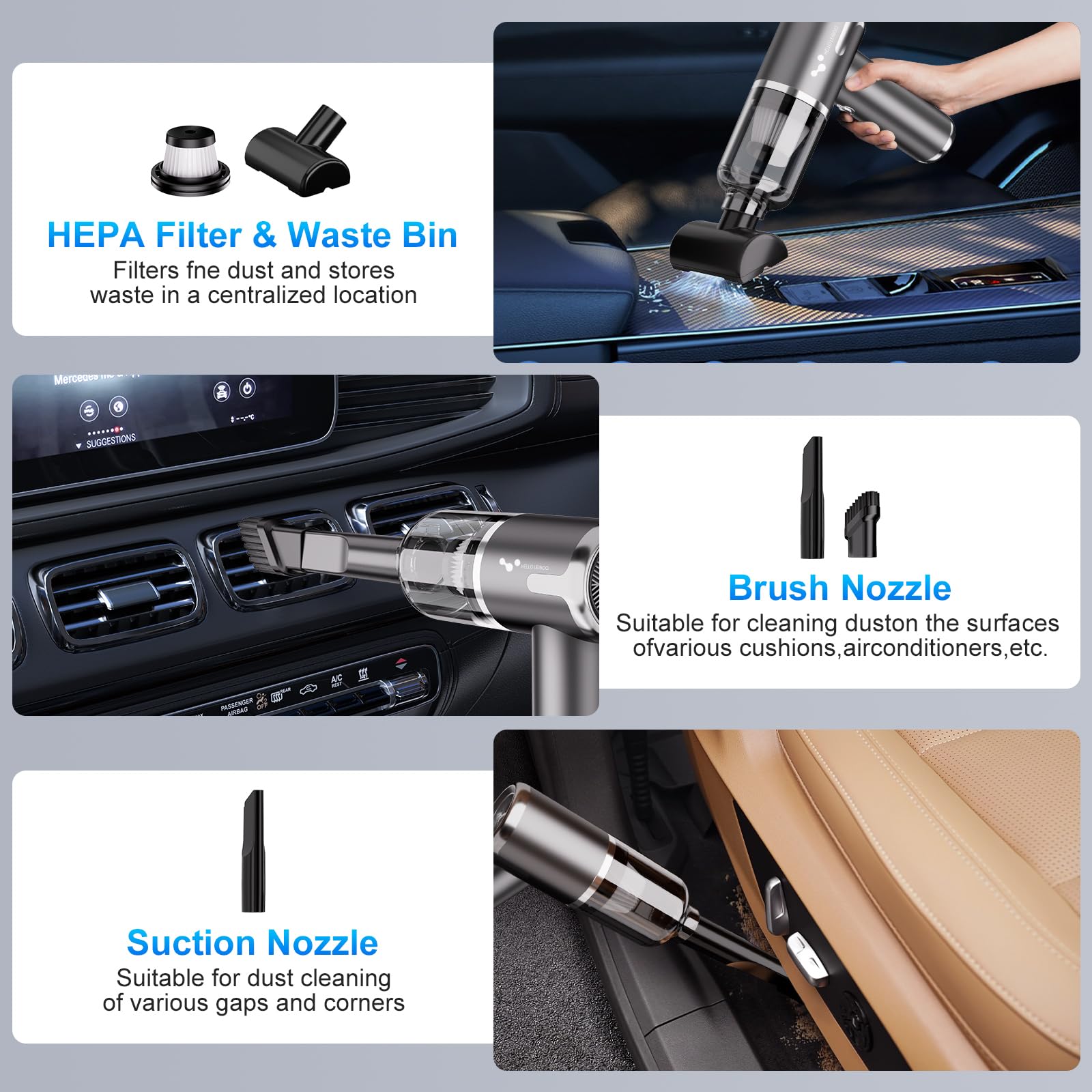 Helloleiboo Mini Vacuum Cleaner 8000Pa Handheld Vacuum Cordless 3 In 1 Portable Car Vacuum Rechargeable Handheld Car Vacuum Clea