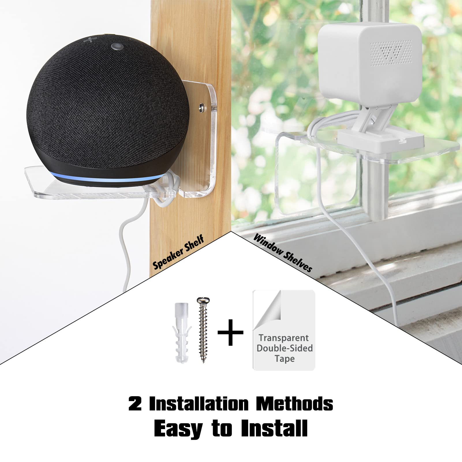 Siprde Acrylic Small Wall Shelf Set Of 3 For Security Cameras, Speakers, Baby Monitors & More   4'' Universal Adhesive Shelf Eas