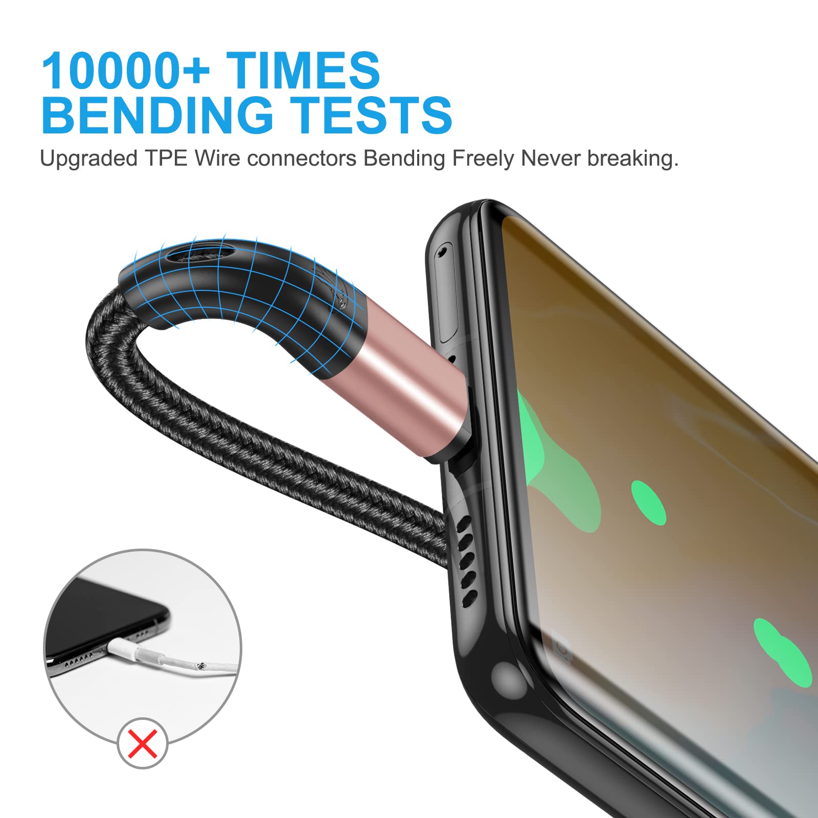 HALIHALL USB Type C Cable 10ft, Fast Charging 3A, Nylon Braided, Compatible with Samsung Galaxy S21/S20, LG V50, Pink - 3 Pack