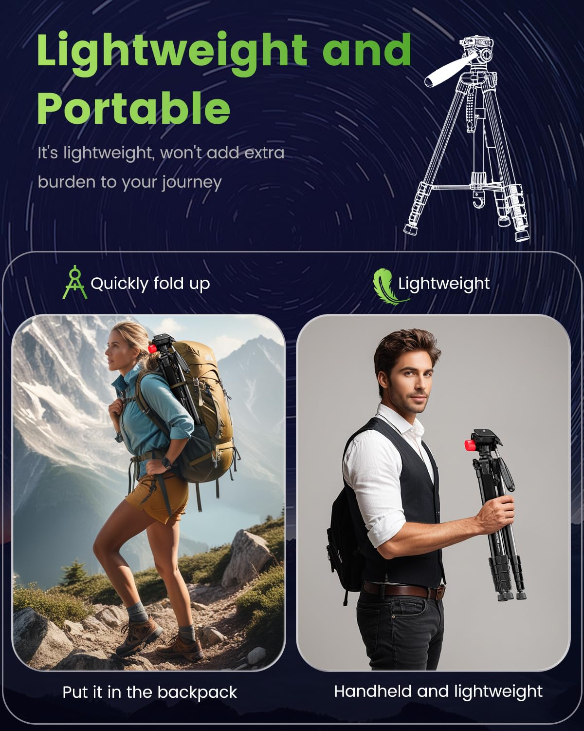 Cambofoto 74'' Camera Tripod, Porfessional Aluminum Heavy Duty Tripod Stand For Mirrorless Camera/Dslr/Cell Phone/Camcorder, Wit