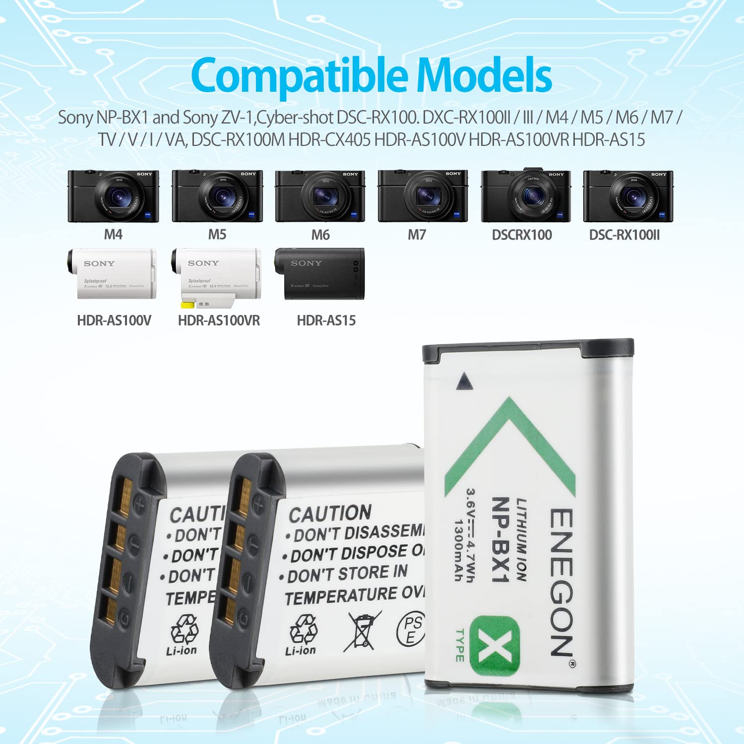 Enegon Np Bx1 Battery 3 Pack + Smart Lcd Triple Charger, High Capacity 1300Mah, Compatible With Sony Zv 1, Dsc Rx100 Series (I,