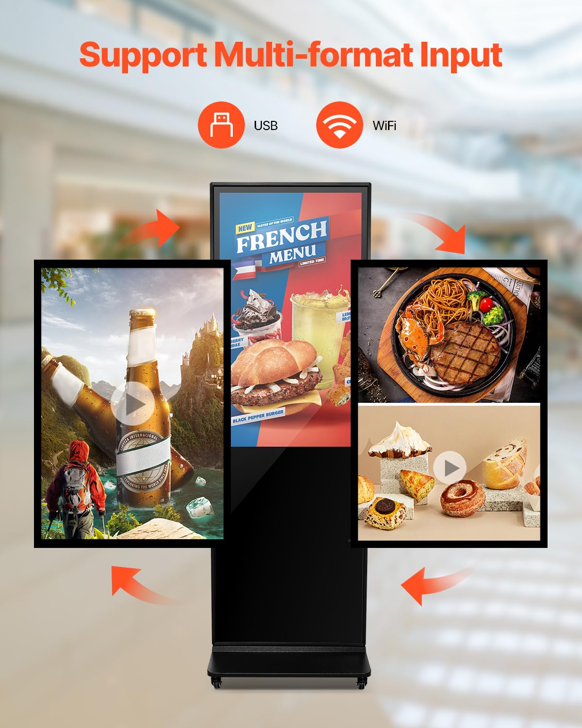 Vevor 43 Inch Digital Signage Display, Non-Touchscreen Digital Kiosk, Indoor Floor Standing Kiosk Display, 2K Uhd Lcd Screen, 2G