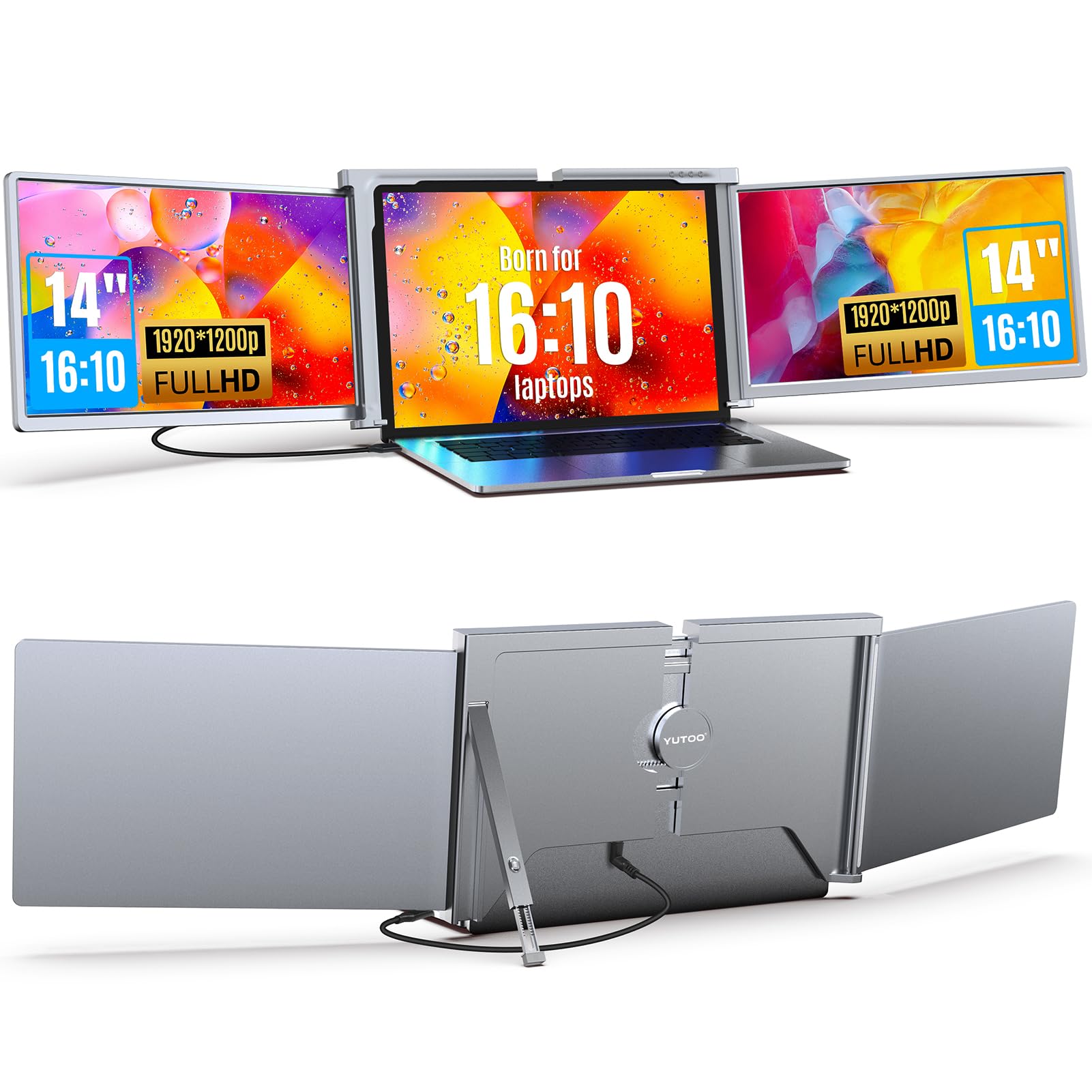 Yutoo Triple Laptop Screen Extender,[Only 1 Cable To Connect][16:10], Fhd 1200P Ips Display, Laptop Monitor Screen Extender, For
