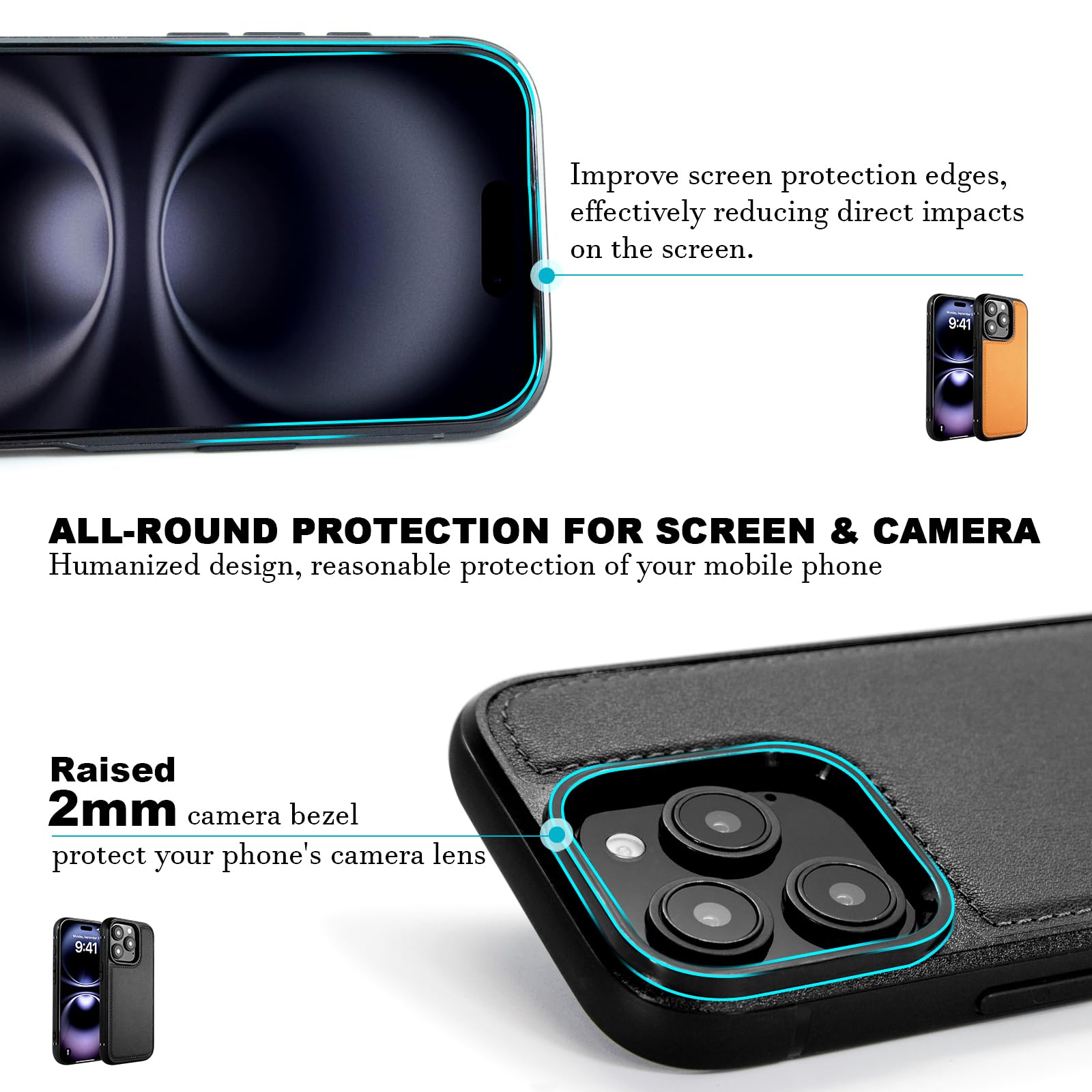 Rumwot For Iphone 16 Pro Case Leather, Genuine Leather Phone Case For Iphone 16 Pro (2024) [6.3   ], Slim Fit Protective Cover C