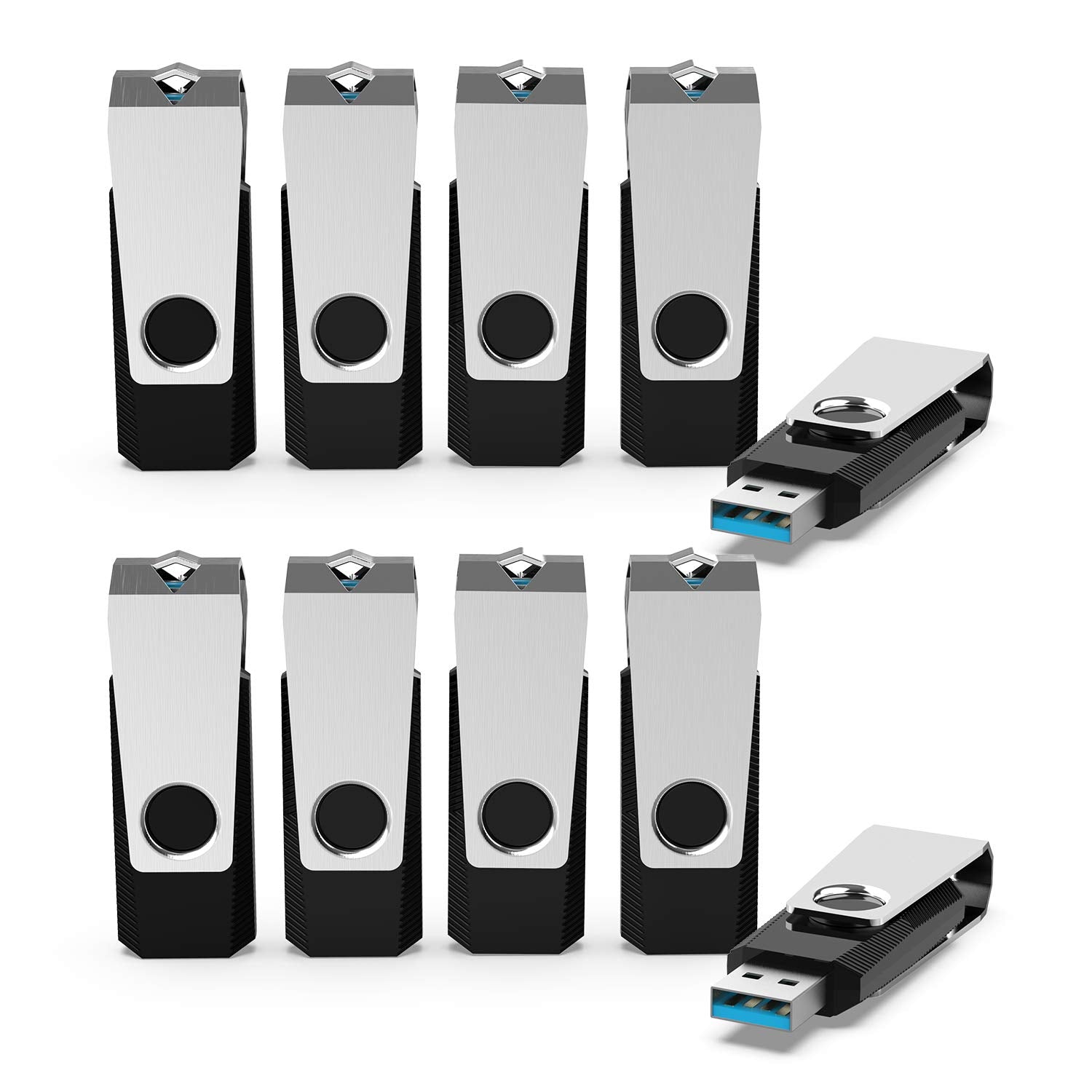 KEXIN USB 3.0 Flash Drive 32GB 10 Pack Thumb Drive 3.0 Transfer Speed Up to 80MB/s Swivel USB 3.0 Drive 32 GB Jump Drive Black