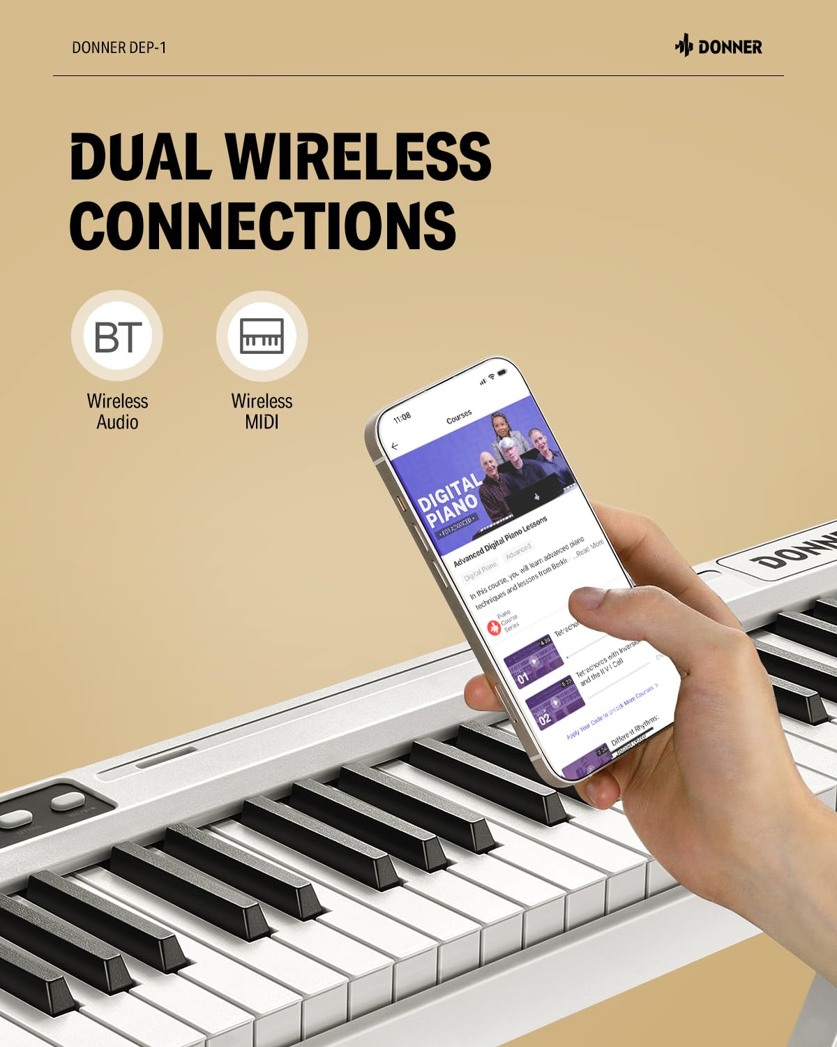 Donner Dep-1 Piano Keyboard 88 Keys, Beginner Digital Keyboard Piano Velocity-Sensitive Keys, Portable Electric Piano With Stand