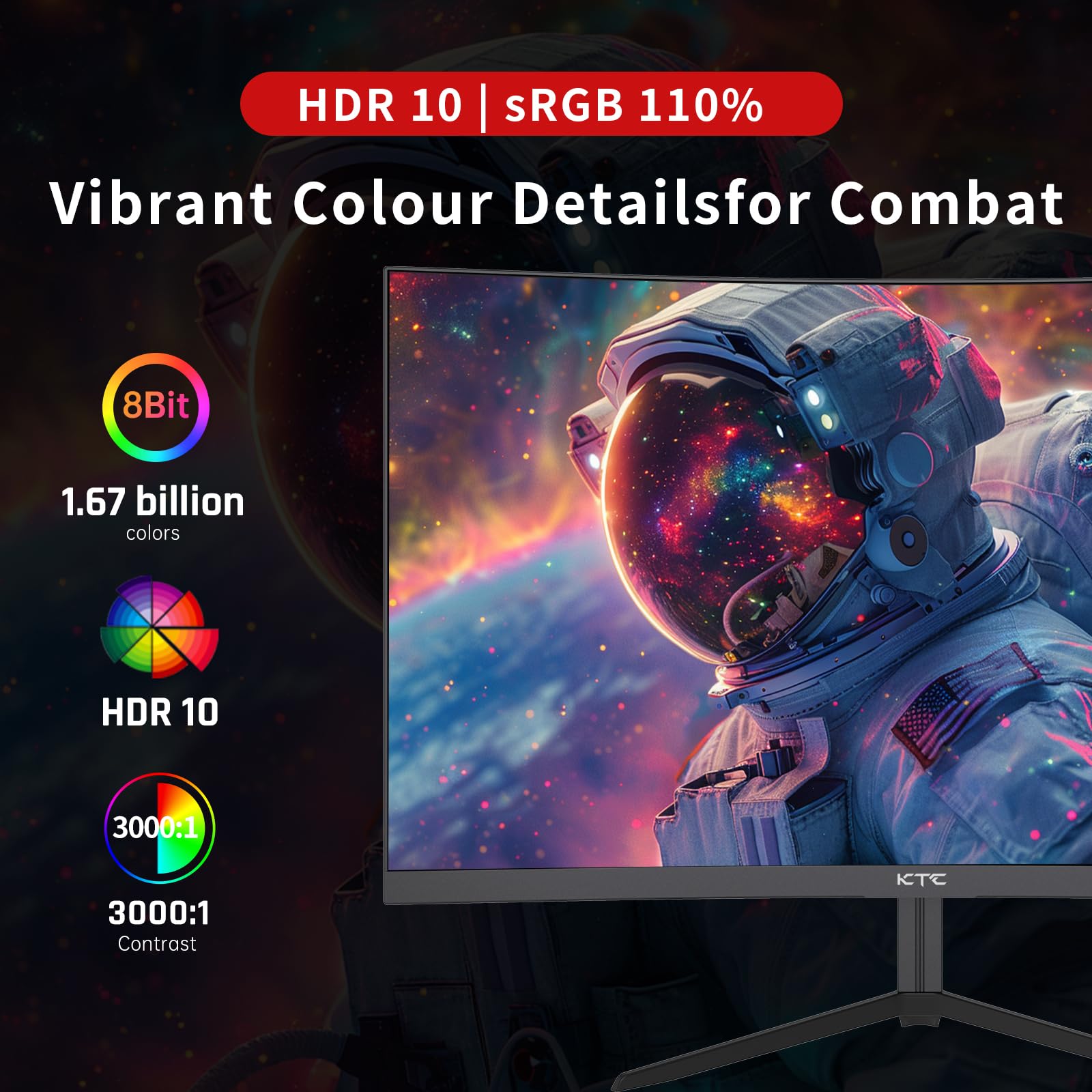 Ktc 24 Inch 1500R Curved Gaming Monitor 165Hz 1Ms Fhd 1080P Va Tilt Adaptive Sync Hdr 110% Srgb Dp/Hdmi,Vesa For Gaming Home Off