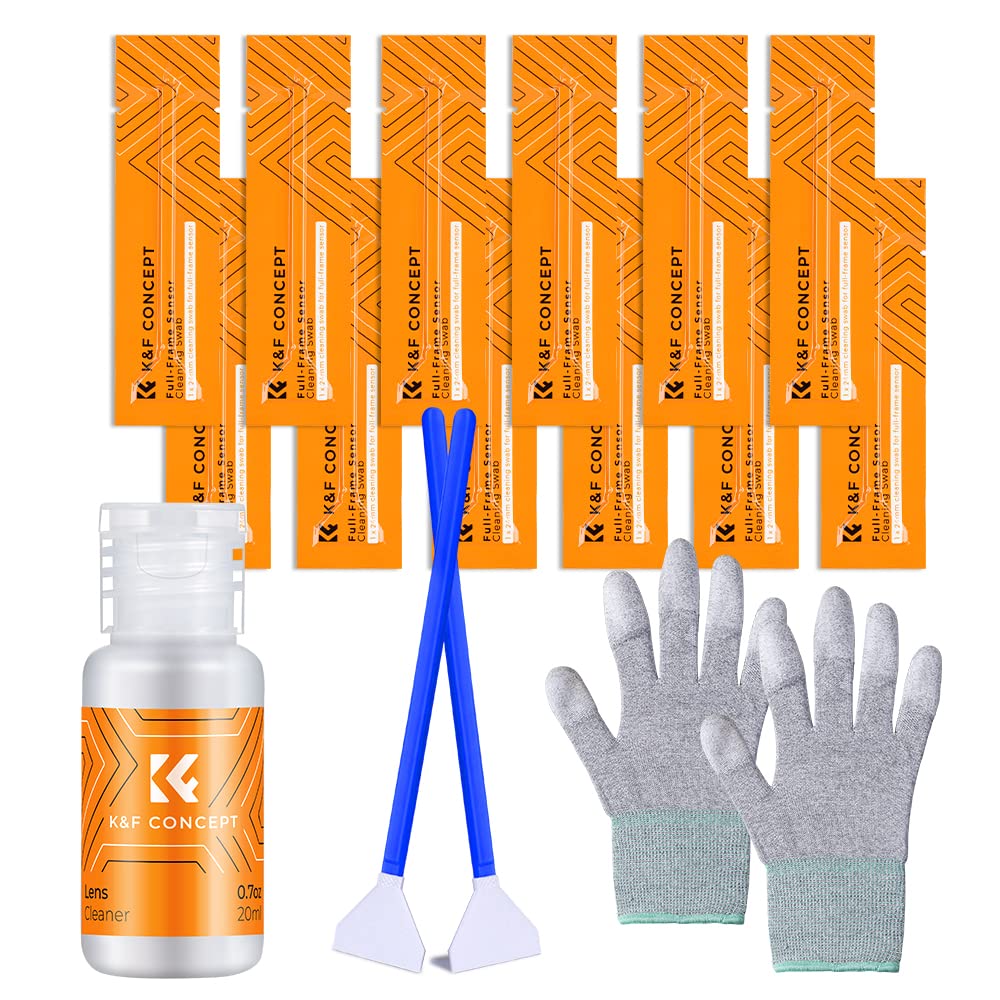 K&F Concept Full Frame Sensor Cleaning Kit   16Pcs Sensor Cleaning Swabs, 20Ml Sensor Cleaner & Gloves, Cameras Lens Cleaning Ki