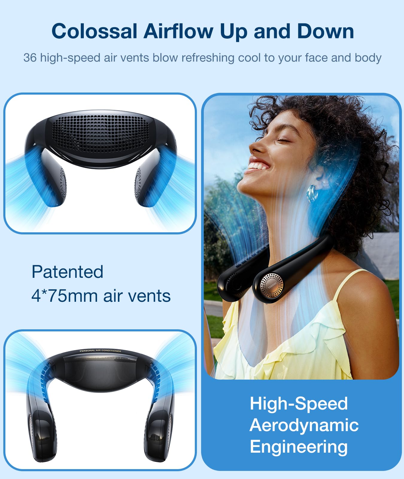 Torras Coolify Air Neck Fan Air Conditioner, 3D Airflow, Light Portable Fan Rechargeable, Personal Cooling Fan Travel Essentials