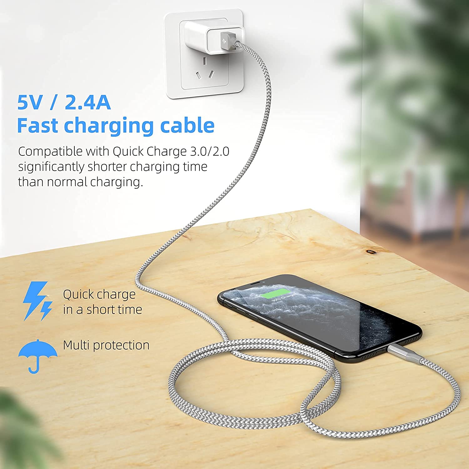 Iphone Charger [Apple Mfi Certified] 3Pack 10Ft Long Lightning Cable Fast Charging High Speed Data Sync Usb Cable Compatible Iphone 13/12/11 Pro Max/Xs Max/Xr/Xs/X/8/7/Plus/6S (Grey White)