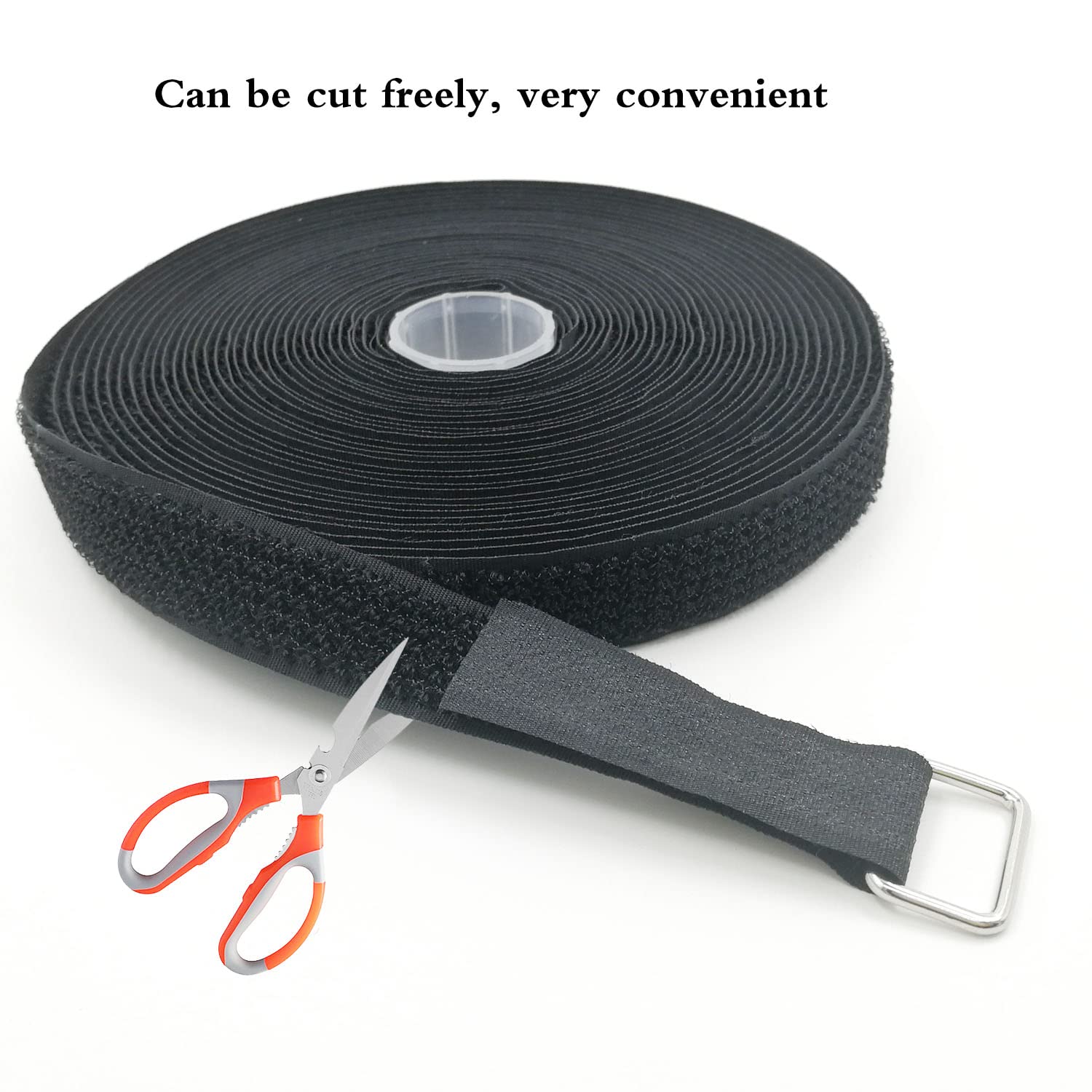 Reusable Hook And Loop Straps With 40 Metal Buckles, 32Ft 3/4'' Wide Adjustable Cable Straps, Hook And Loop Cable Ties, Black Ny